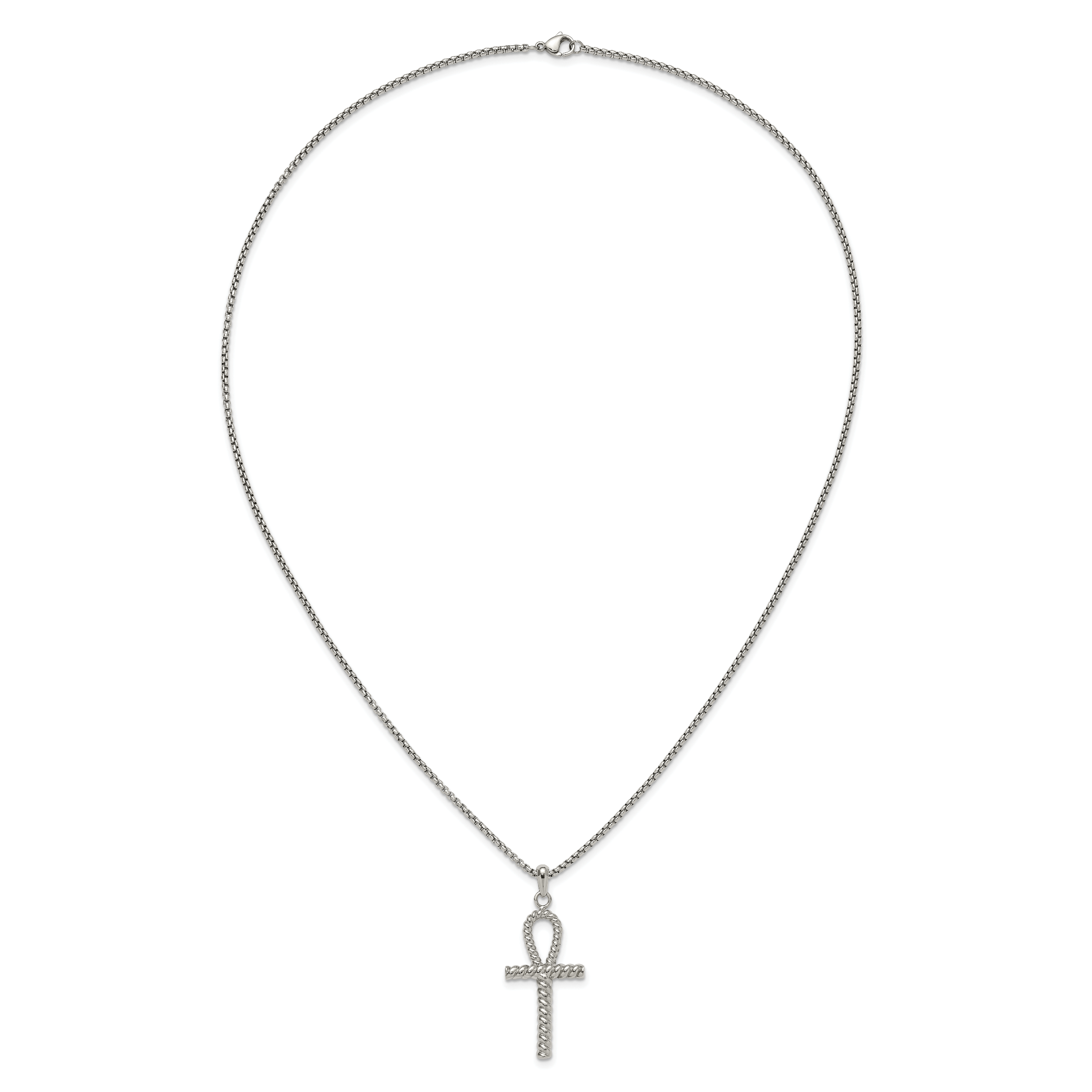 Men's Polished Ankh Cross Stainless Steel Box Chain Necklace 1.8mm