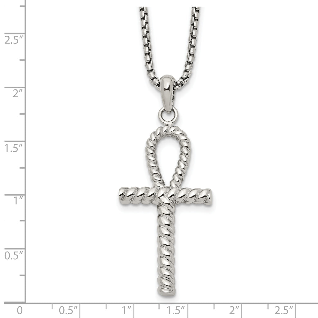 Men's Polished Ankh Cross Stainless Steel Box Chain Necklace 1.8mm