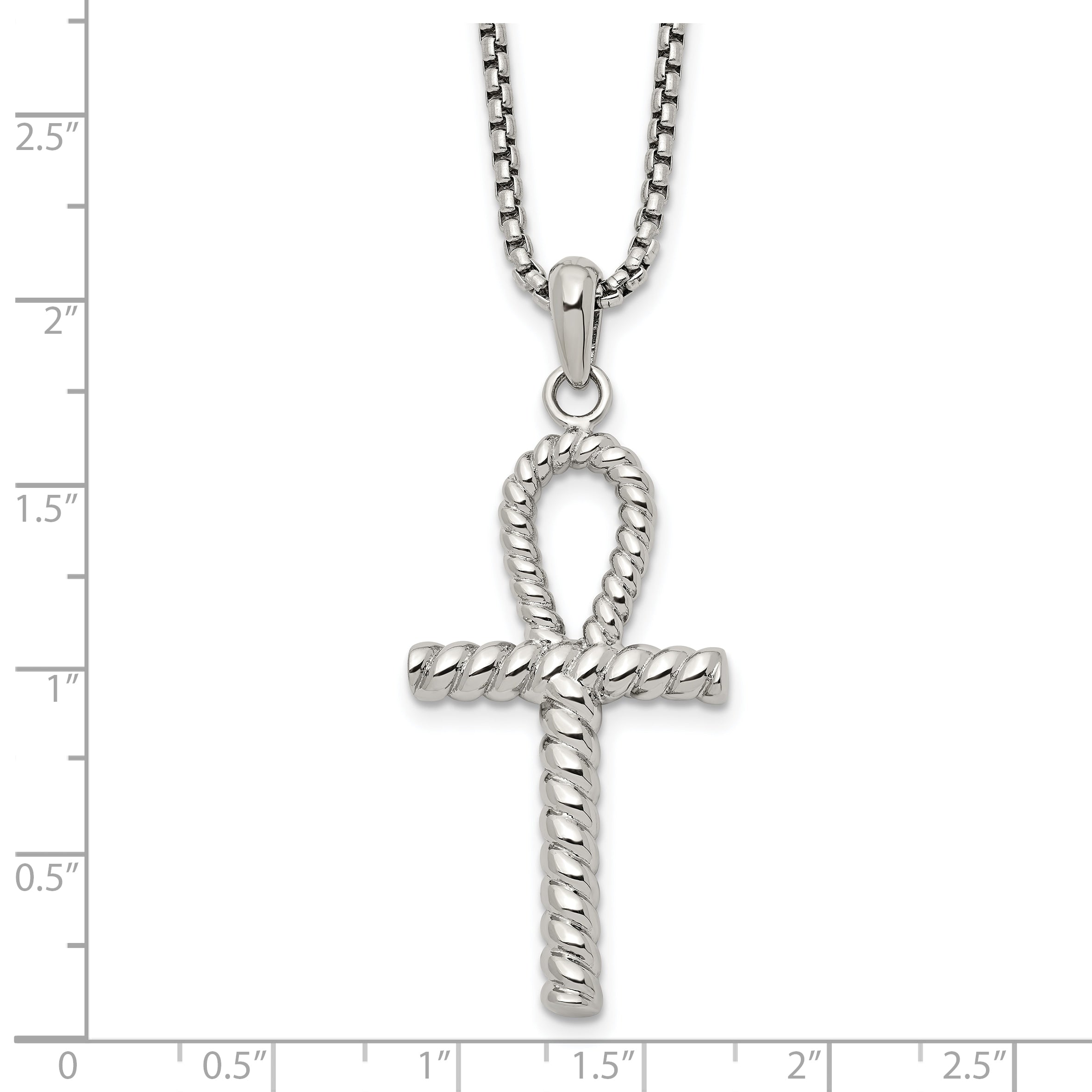 Men's Polished Ankh Cross Stainless Steel Box Chain Necklace 1.8mm