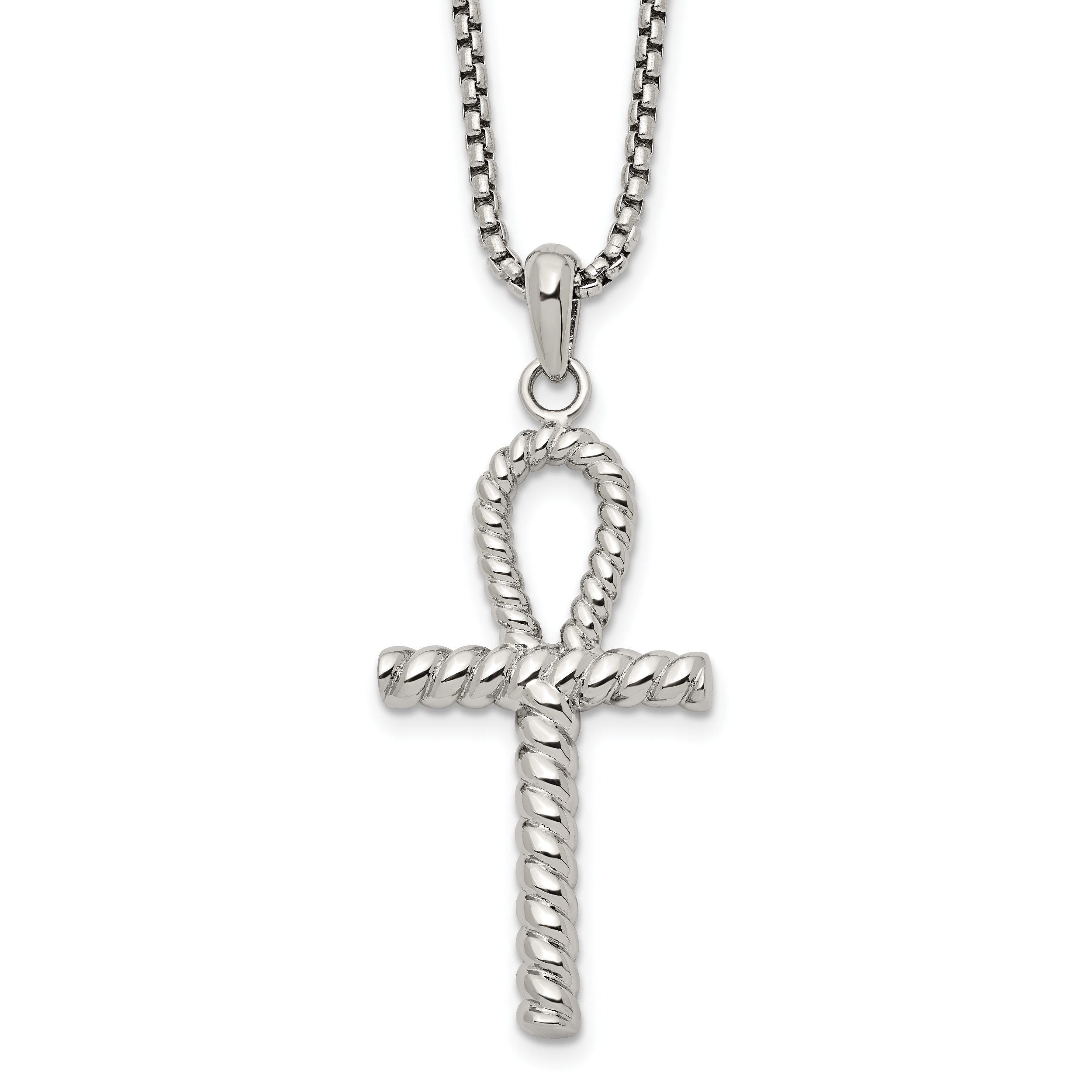 Men's Polished Ankh Cross Stainless Steel Box Chain Necklace 1.8mm Main image