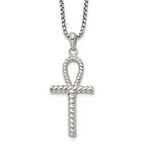 Men's Polished Ankh Cross Stainless Steel Box Chain Necklace 1.8mm