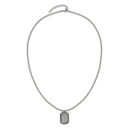 Men's Antiqued Grey Jasper Dog Tag Stainless Steel Box Chain Pendant Necklace 1.8mm