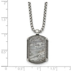 Men's Antiqued Grey Jasper Dog Tag Stainless Steel Box Chain Pendant Necklace 1.8mm