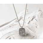 Men's Antiqued Grey Jasper Dog Tag Stainless Steel Box Chain Pendant Necklace 1.8mm