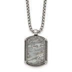 Men's Antiqued Grey Jasper Dog Tag Stainless Steel Box Chain Pendant Necklace 1.8mm