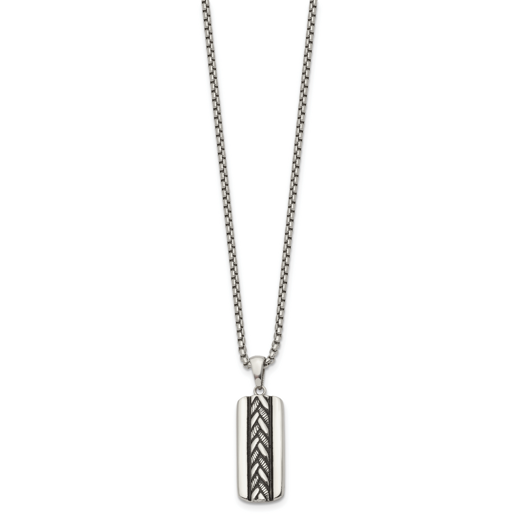 Men's Antiqued Stainless Steel Box Chain Pendant Necklace 1.8mm