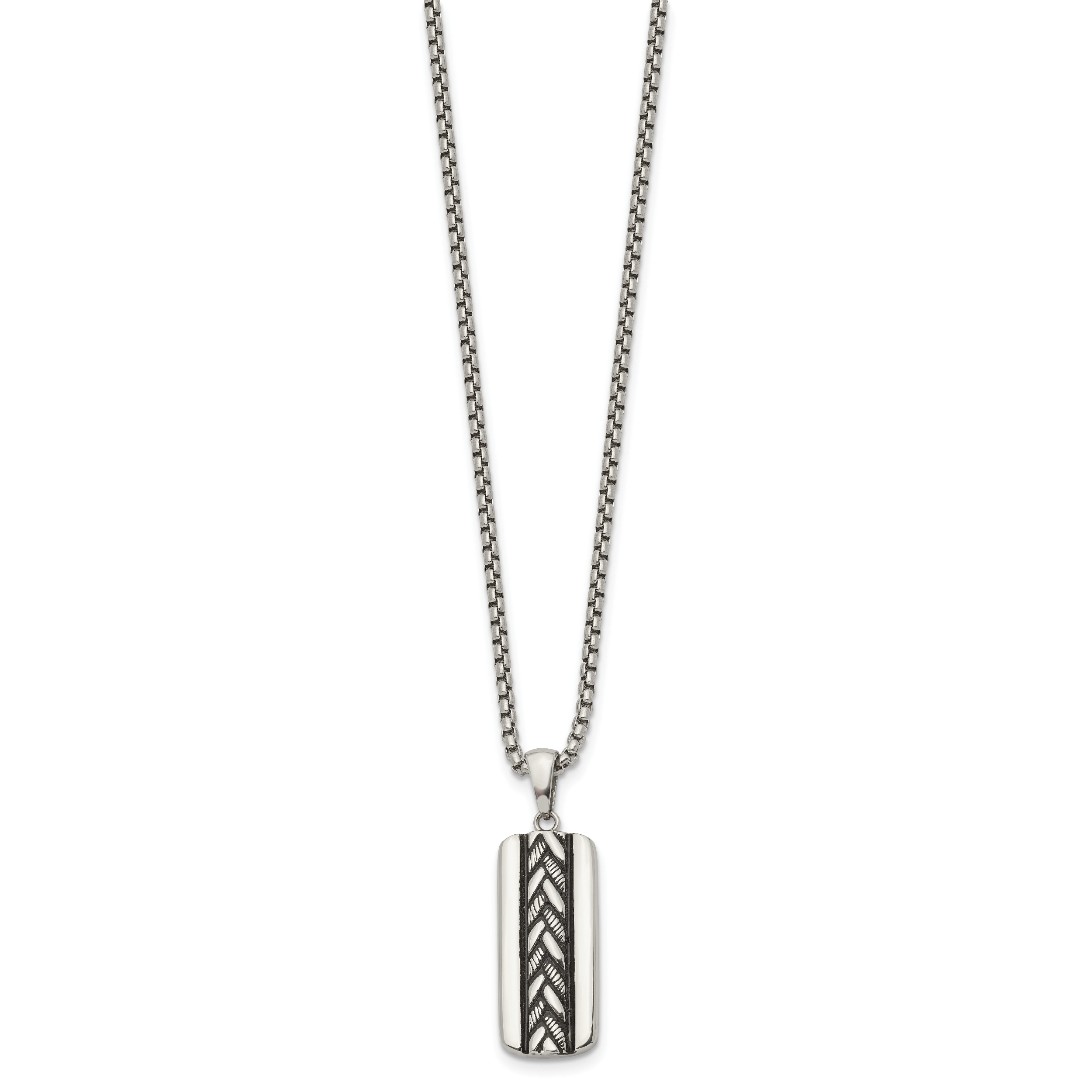 Men's Antiqued Stainless Steel Box Chain Pendant Necklace 1.8mm