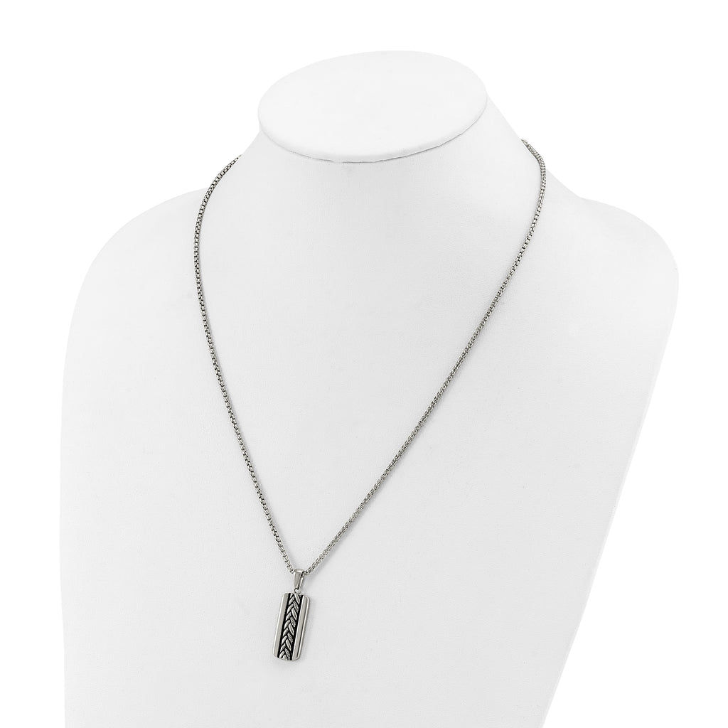 Men's Antiqued Stainless Steel Box Chain Pendant Necklace 1.8mm