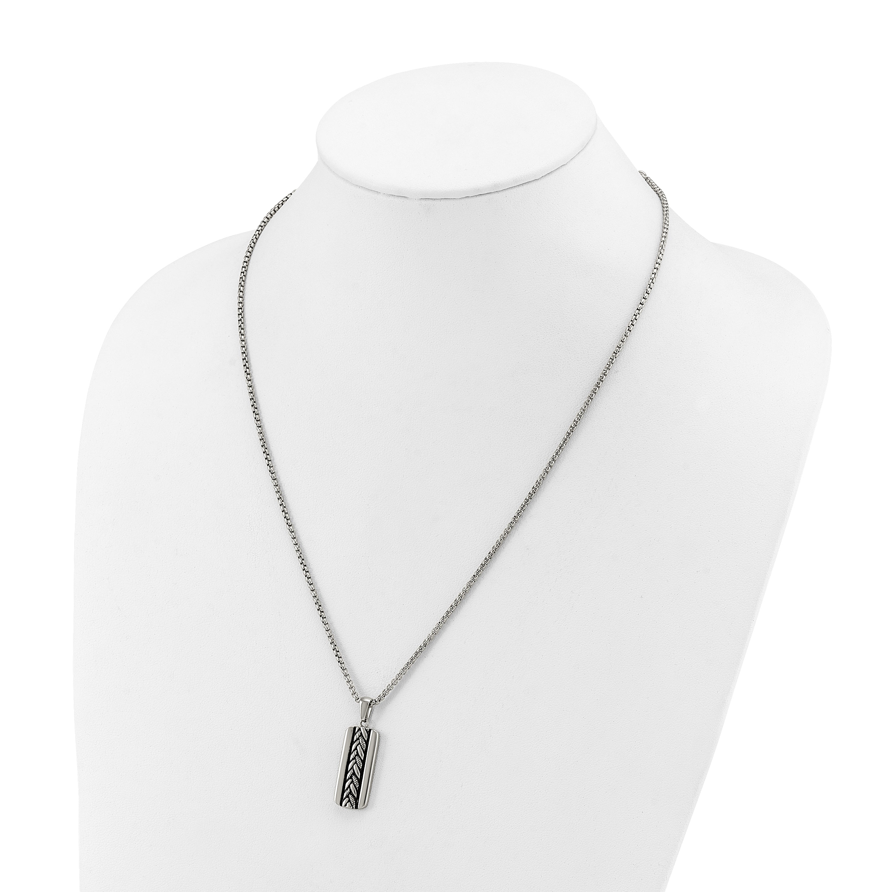 Men's Antiqued Stainless Steel Box Chain Pendant Necklace 1.8mm
