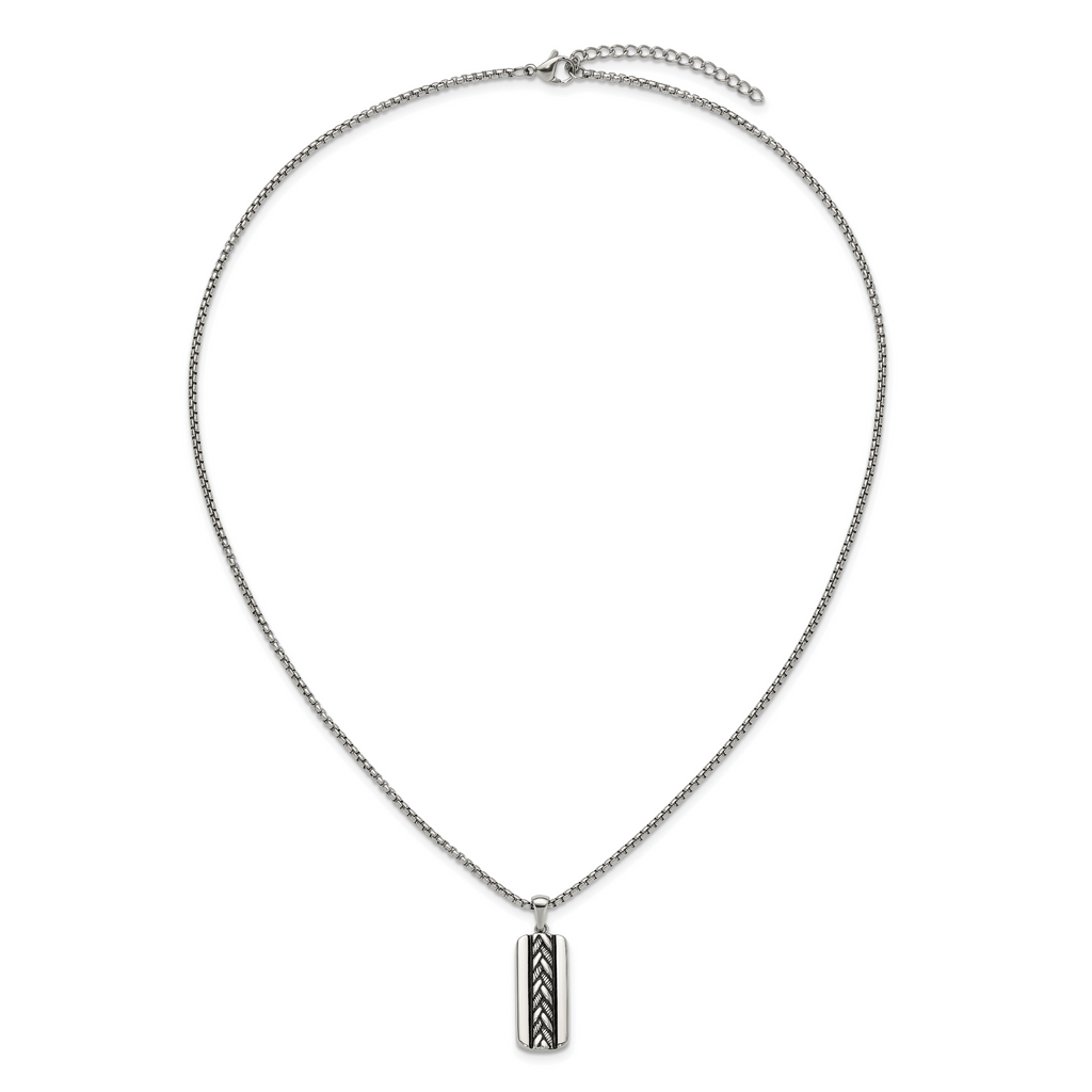 Men's Antiqued Stainless Steel Box Chain Pendant Necklace 1.8mm