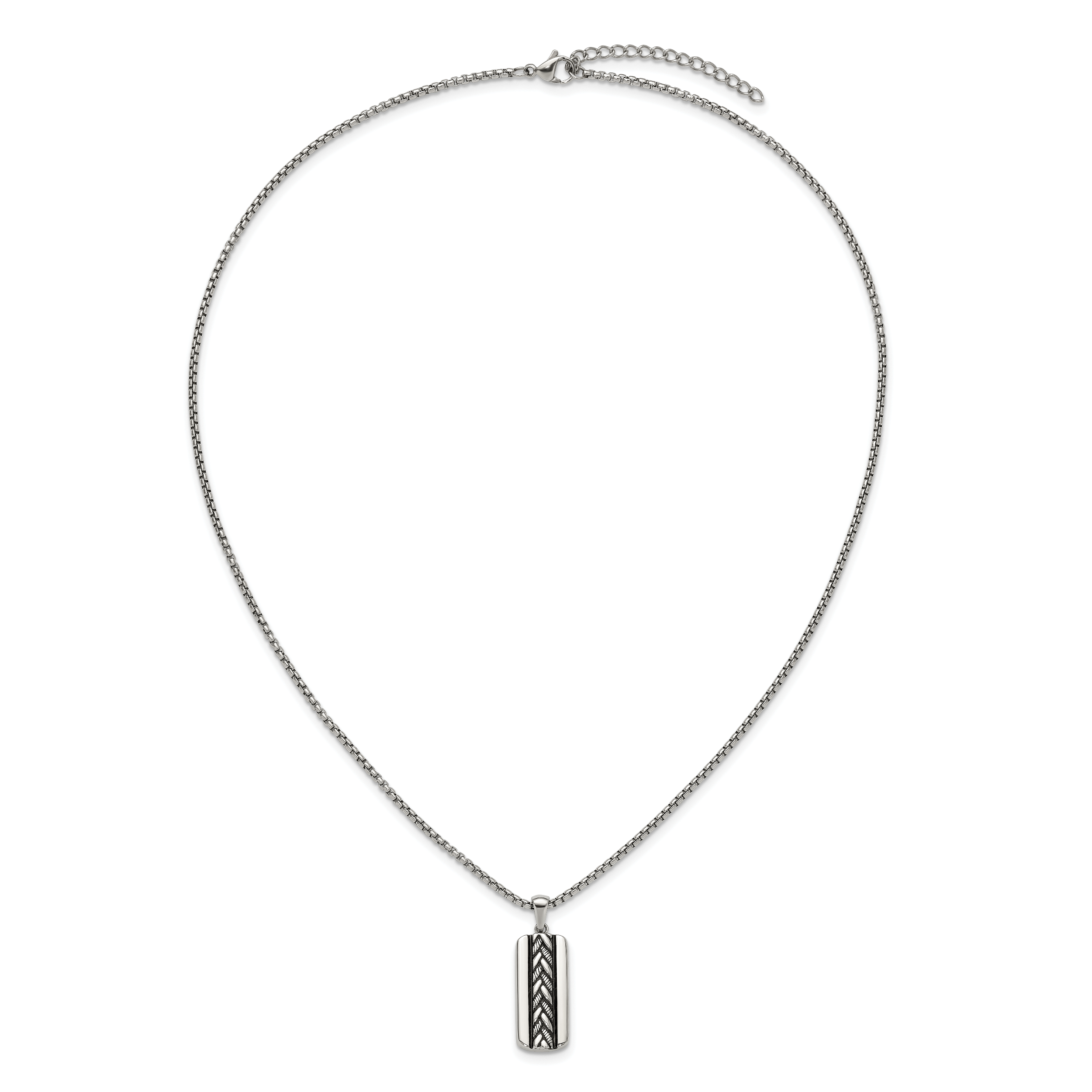 Men's Antiqued Stainless Steel Box Chain Pendant Necklace 1.8mm