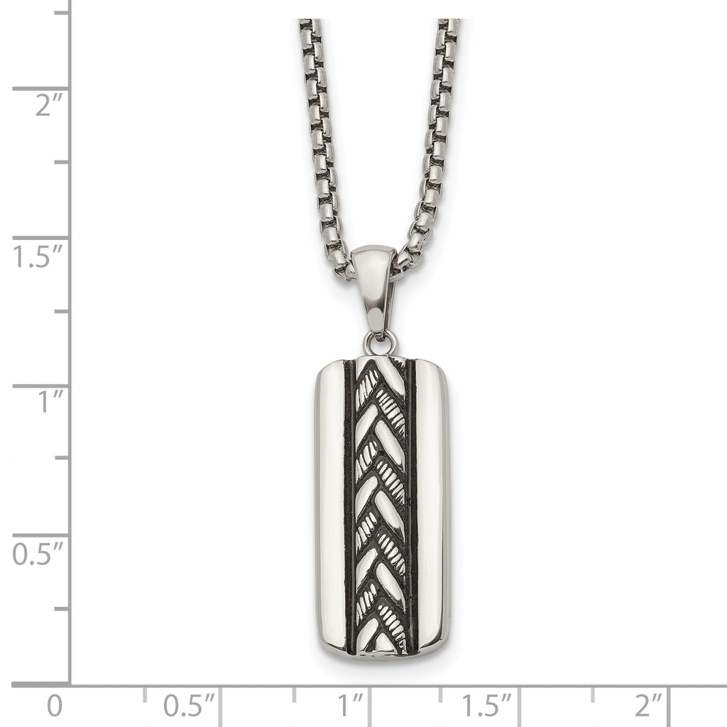 Men's Antiqued Stainless Steel Box Chain Pendant Necklace 1.8mm