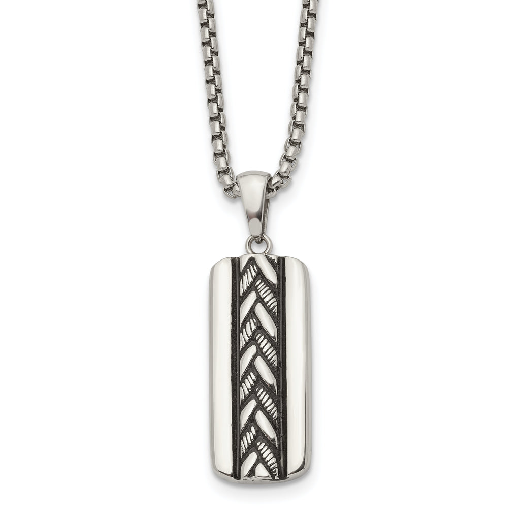 Men's Antiqued Stainless Steel Box Chain Pendant Necklace 1.8mm