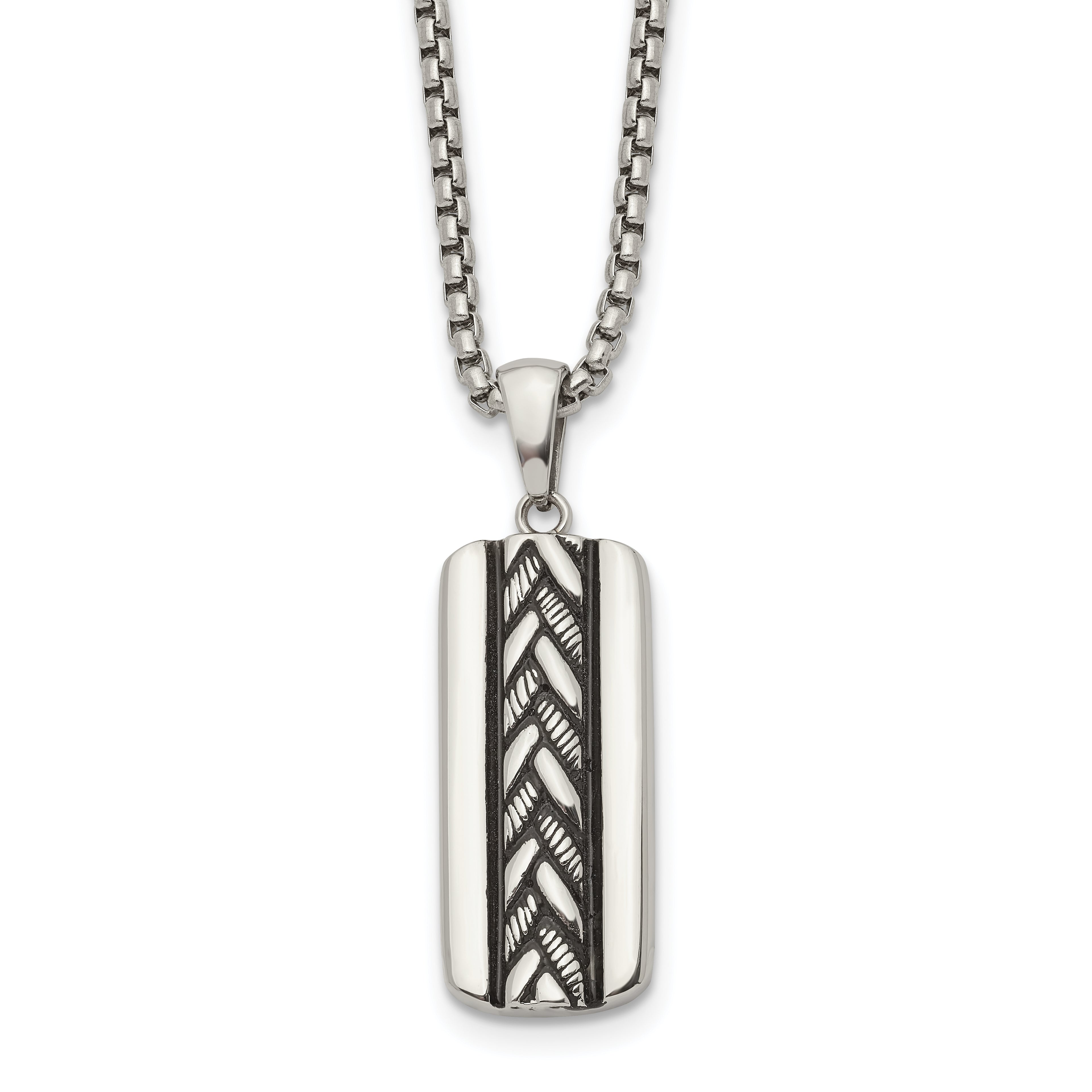 Men's Antiqued Stainless Steel Box Chain Pendant Necklace 1.8mm