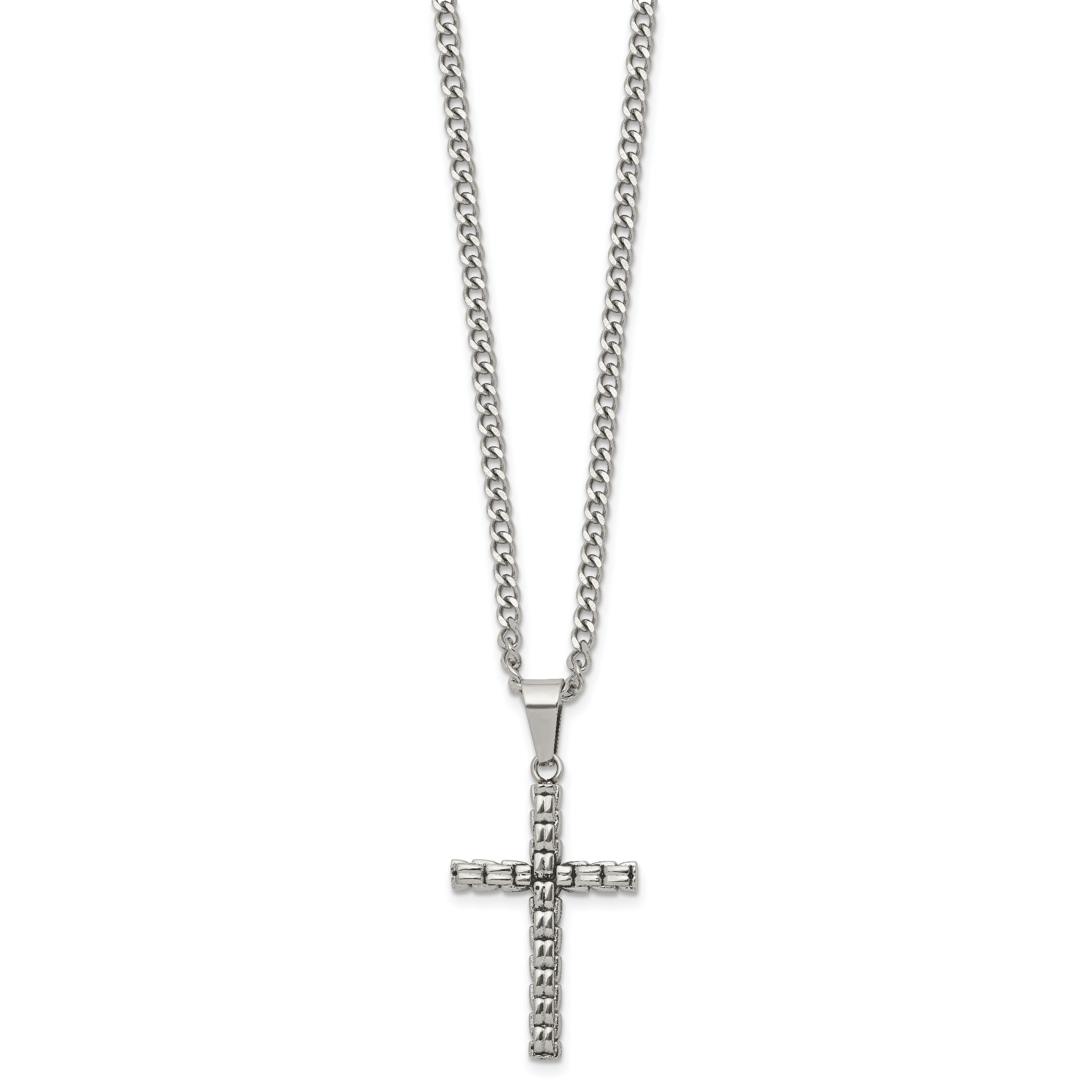 Men's Polished Cross Stainless Steel Curb Chain Necklace 3mm Secondary image