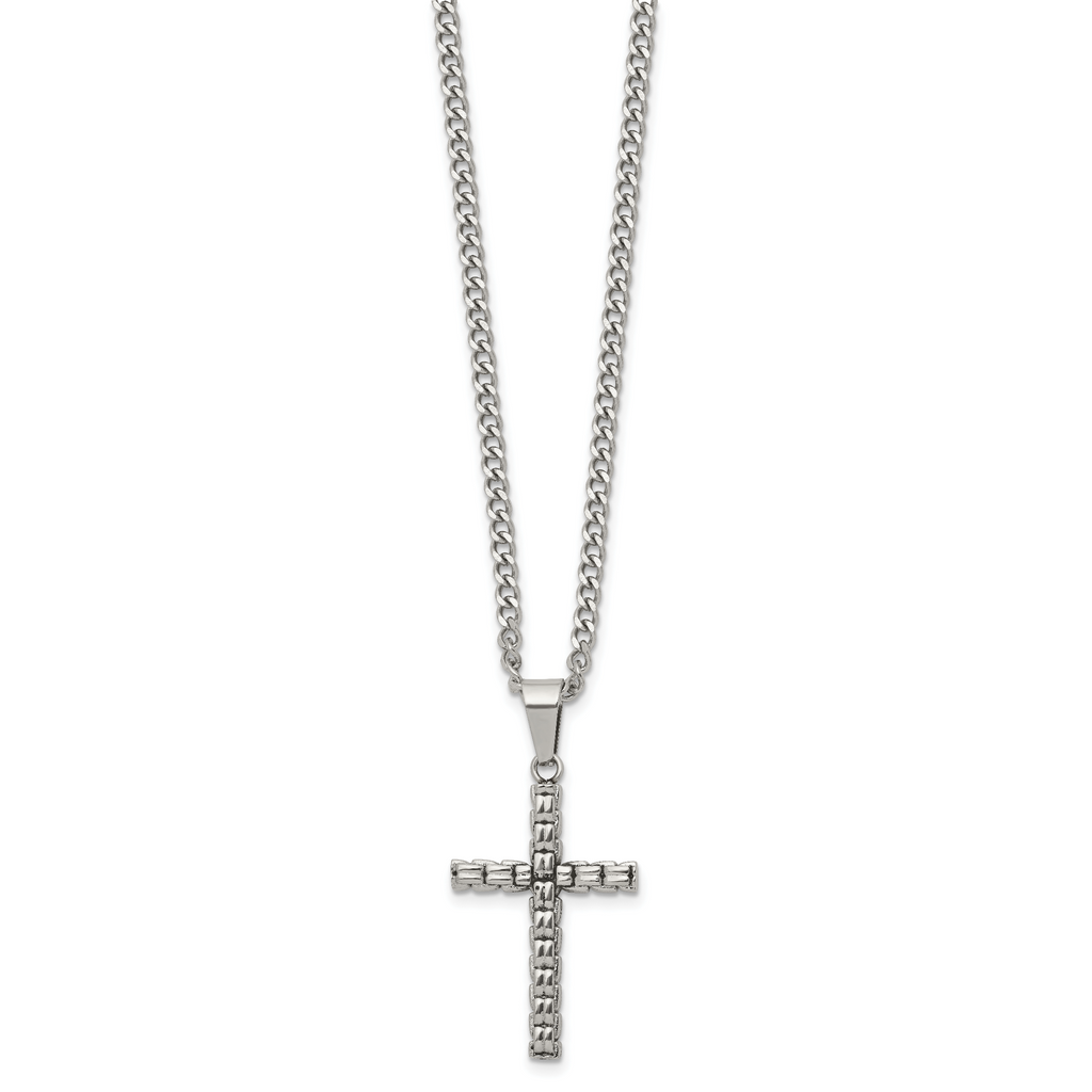 Men's Polished Cross Stainless Steel Curb Chain Necklace 3mm