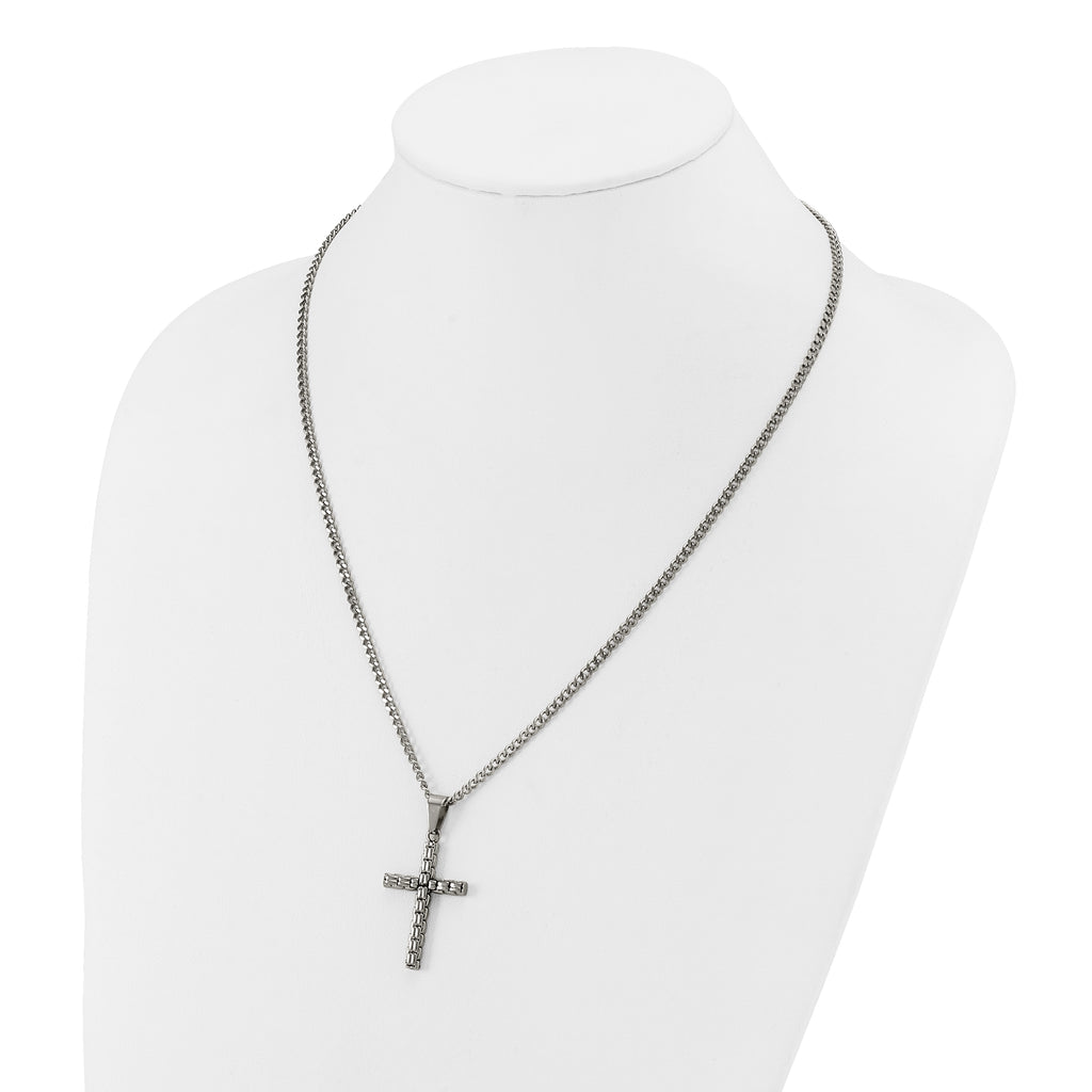 Men's Polished Cross Stainless Steel Curb Chain Necklace 3mm