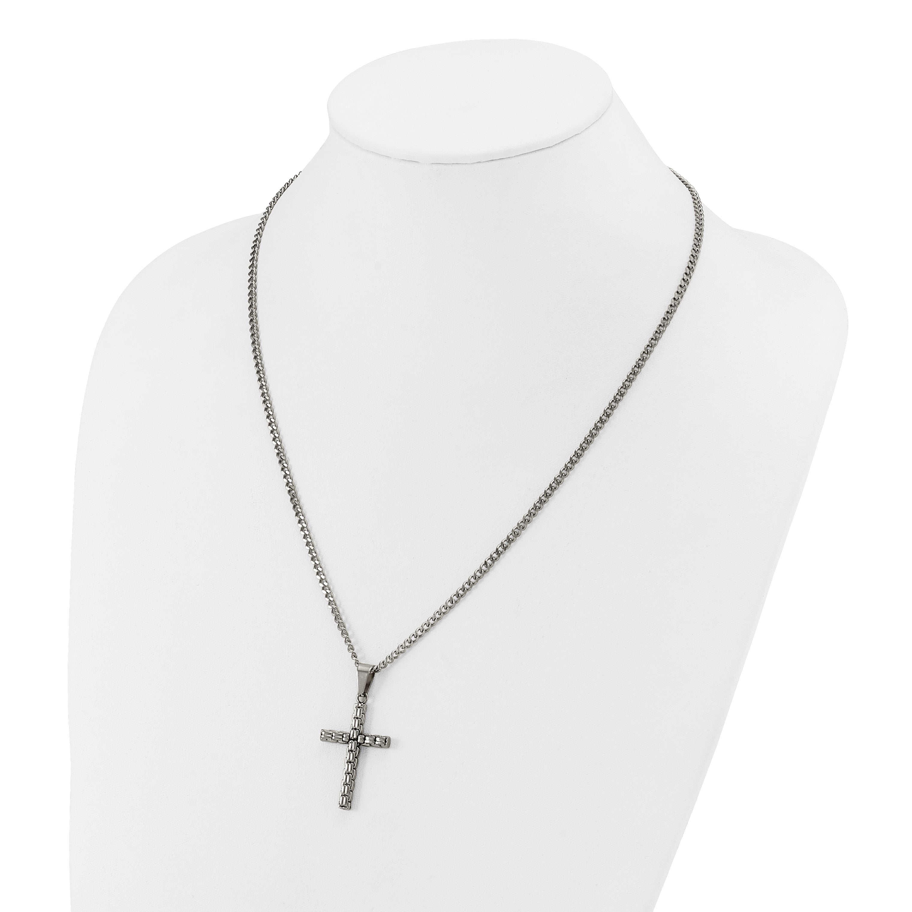 Men's Polished Cross Stainless Steel Curb Chain Necklace 3mm