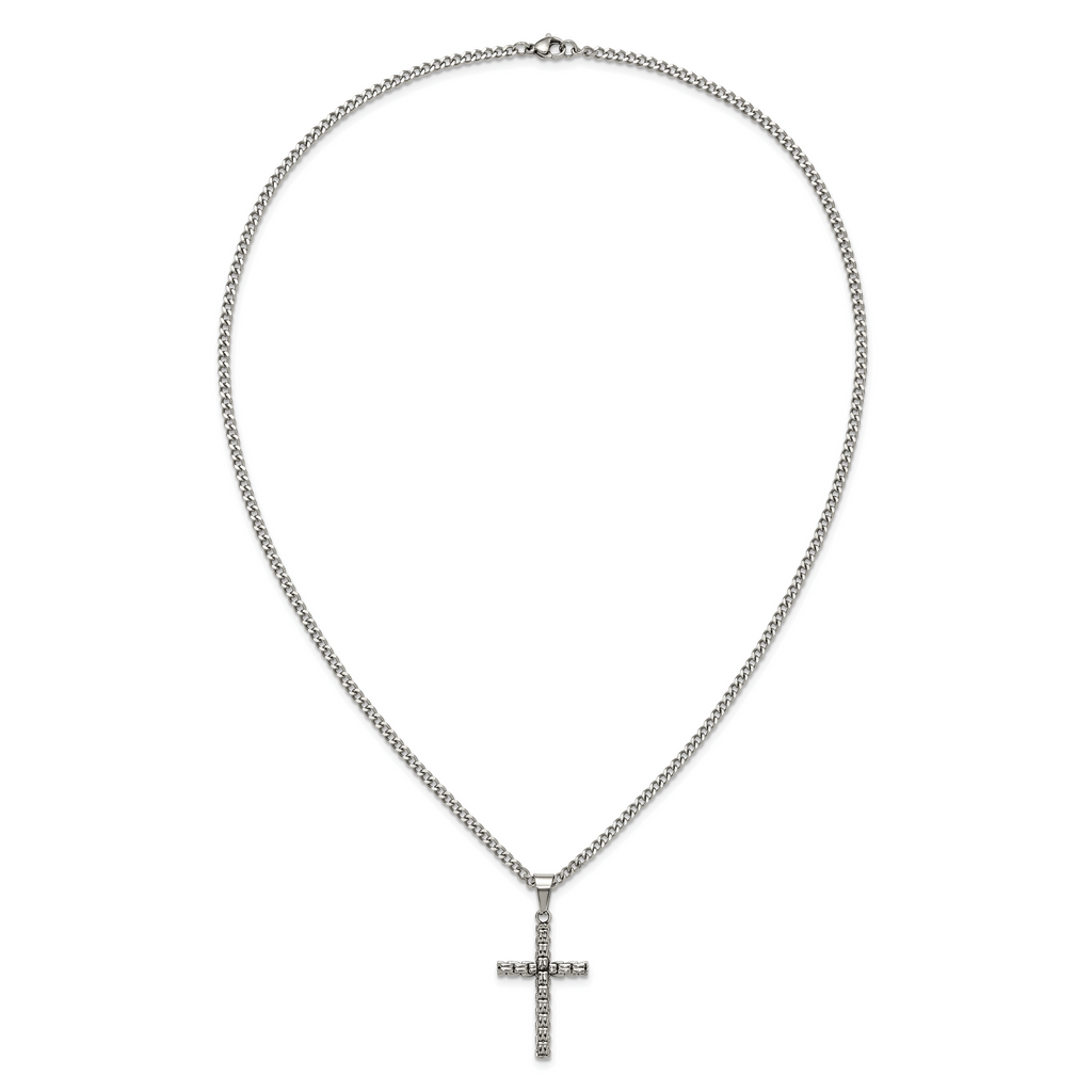 Men's Polished Cross Stainless Steel Curb Chain Necklace 3mm