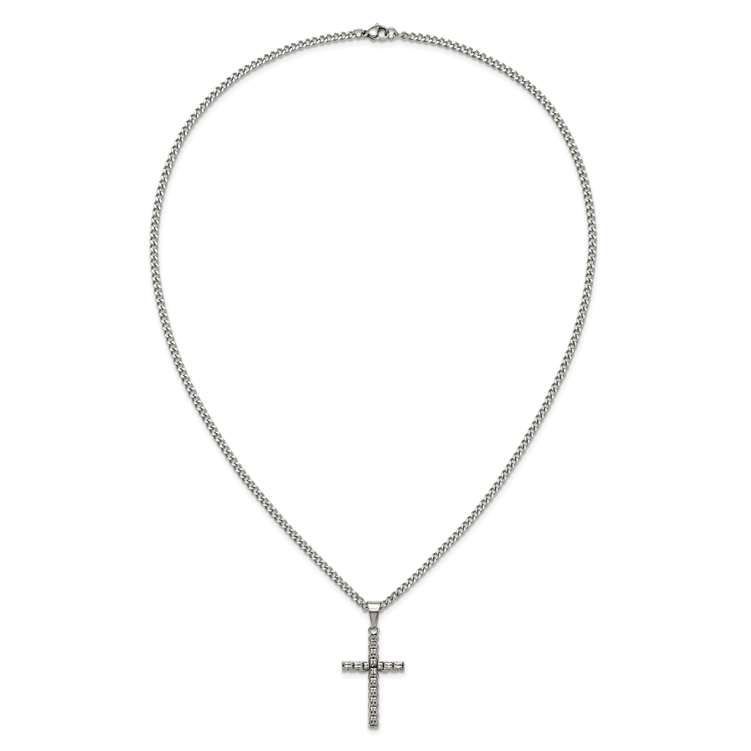Men's Polished Cross Stainless Steel Curb Chain Necklace 3mm