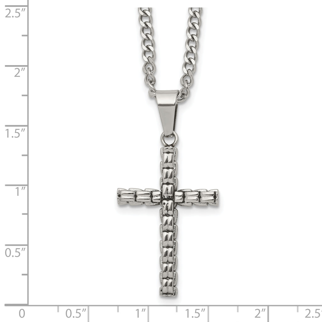 Men's Polished Cross Stainless Steel Curb Chain Necklace 3mm