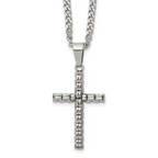 Men's Polished Cross Stainless Steel Curb Chain Necklace 3mm