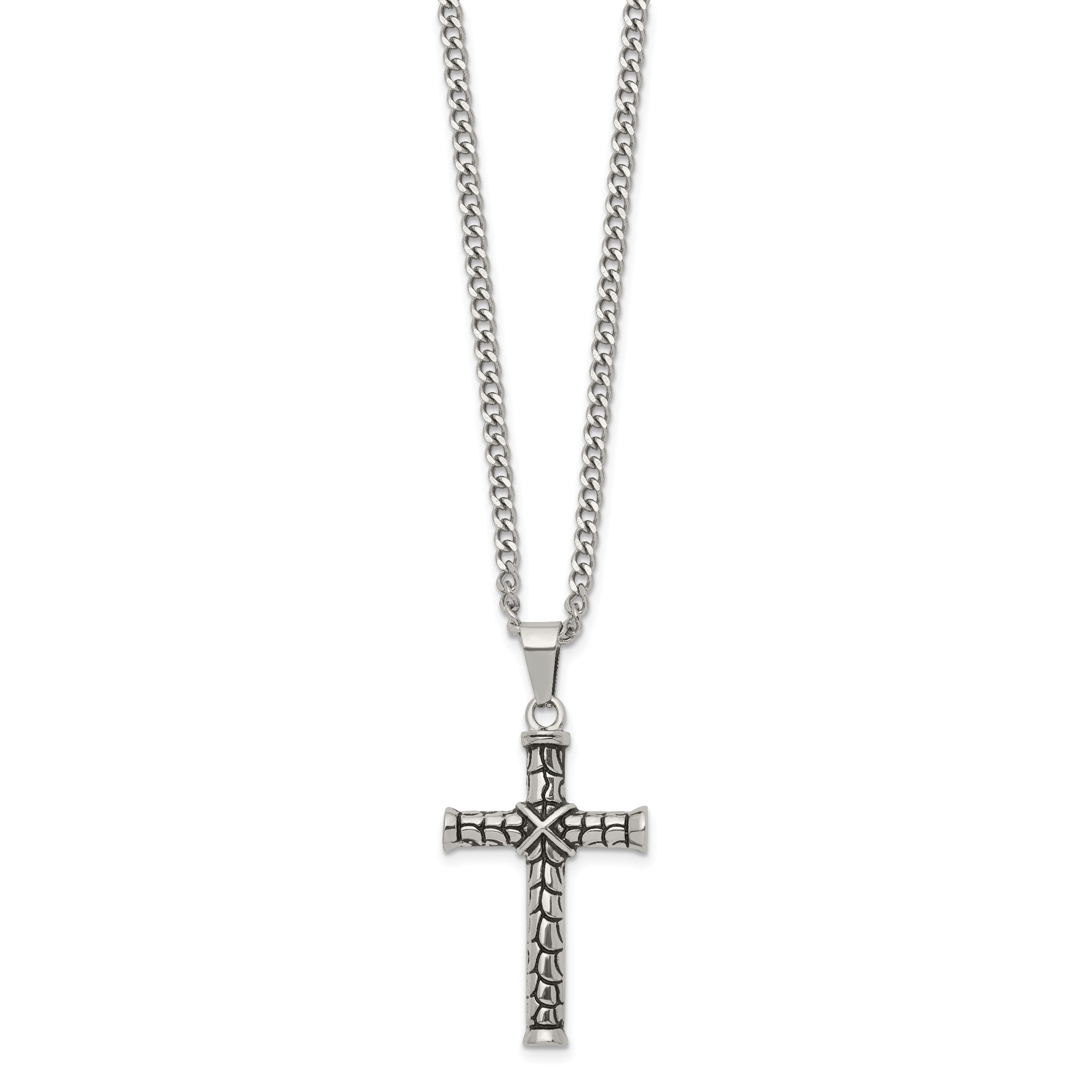 Men's Antiqued Cross Stainless Steel Curb Chain Necklace 3mm Secondary image