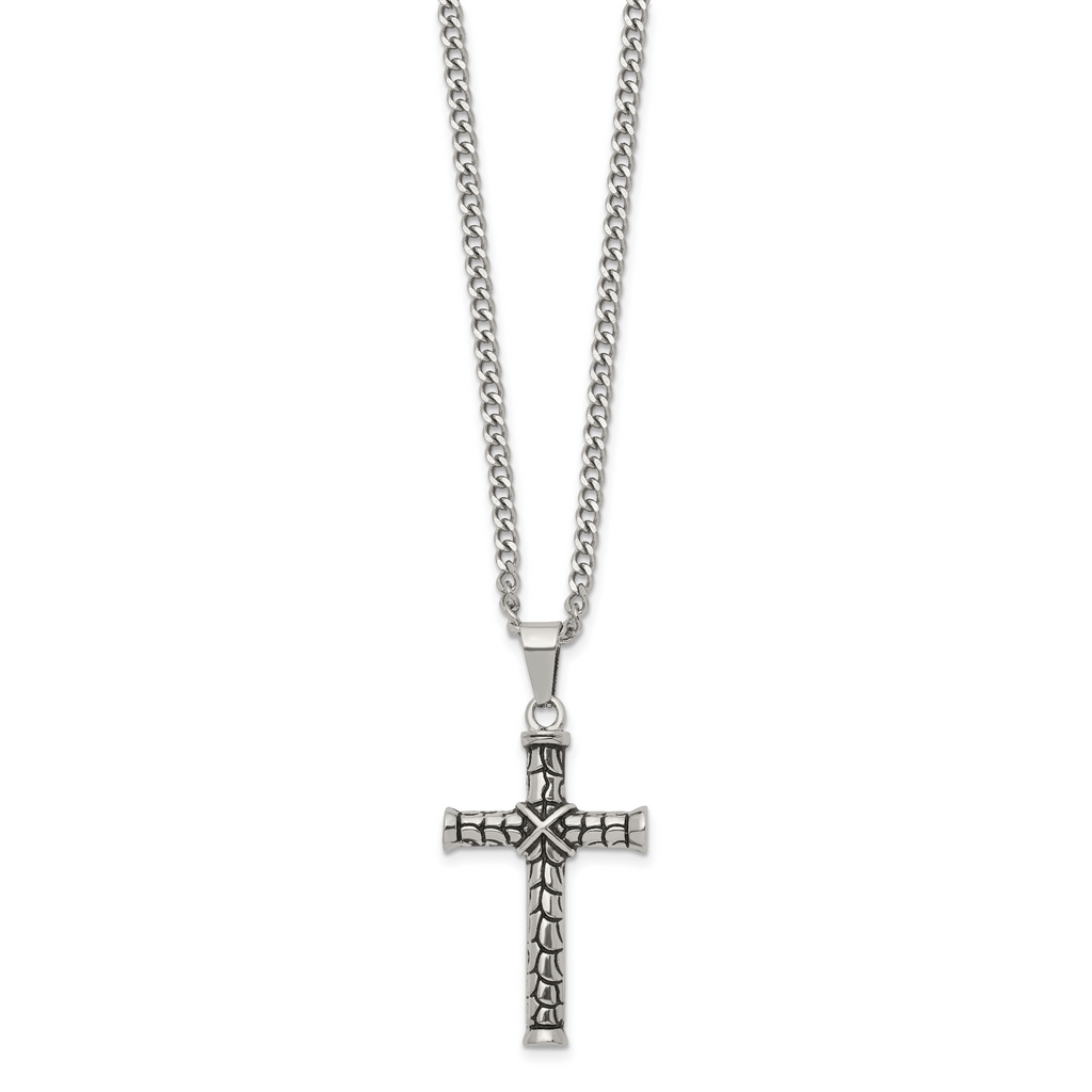 Men's Antiqued Cross Stainless Steel Curb Chain Necklace 3mm