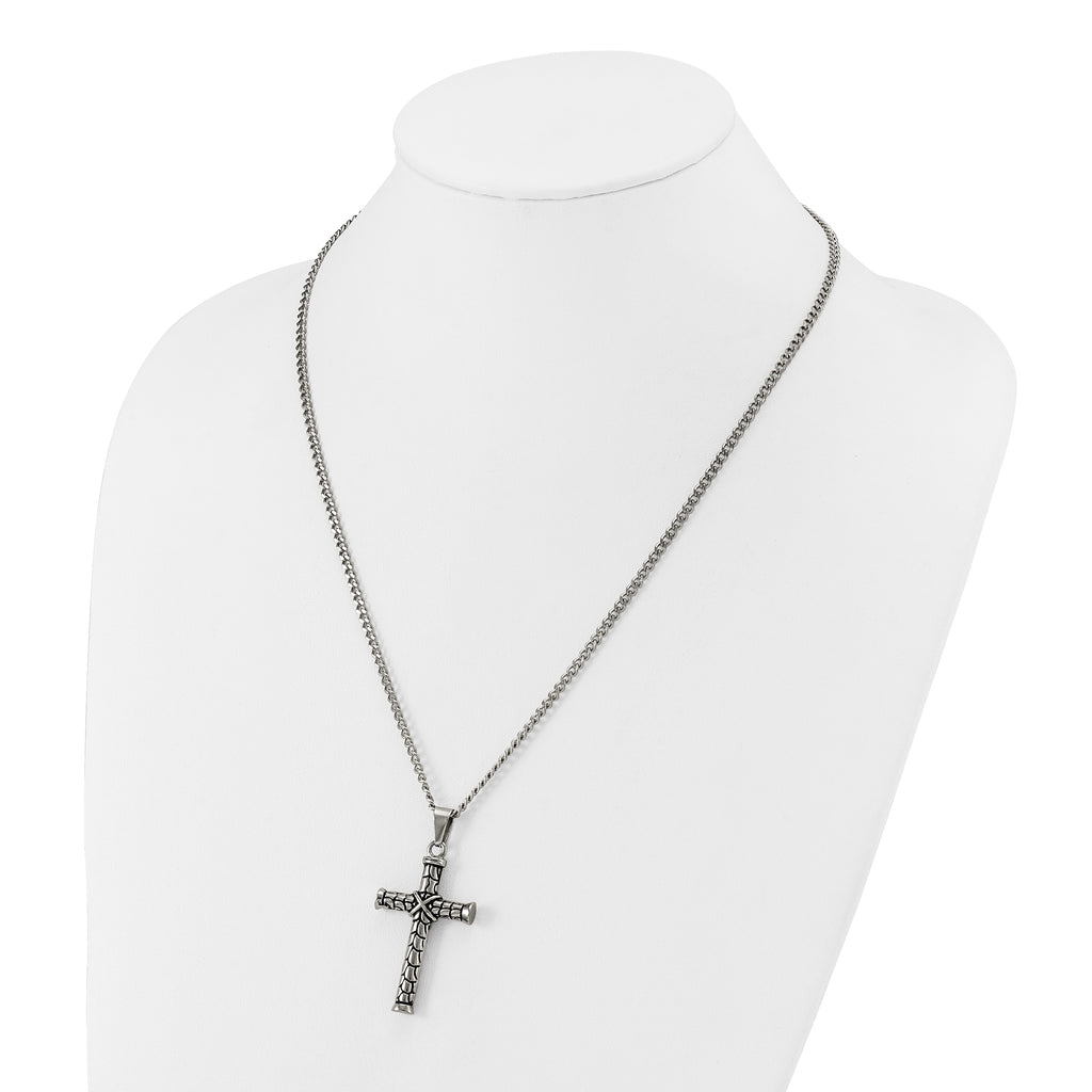 Men's Antiqued Cross Stainless Steel Curb Chain Necklace 3mm