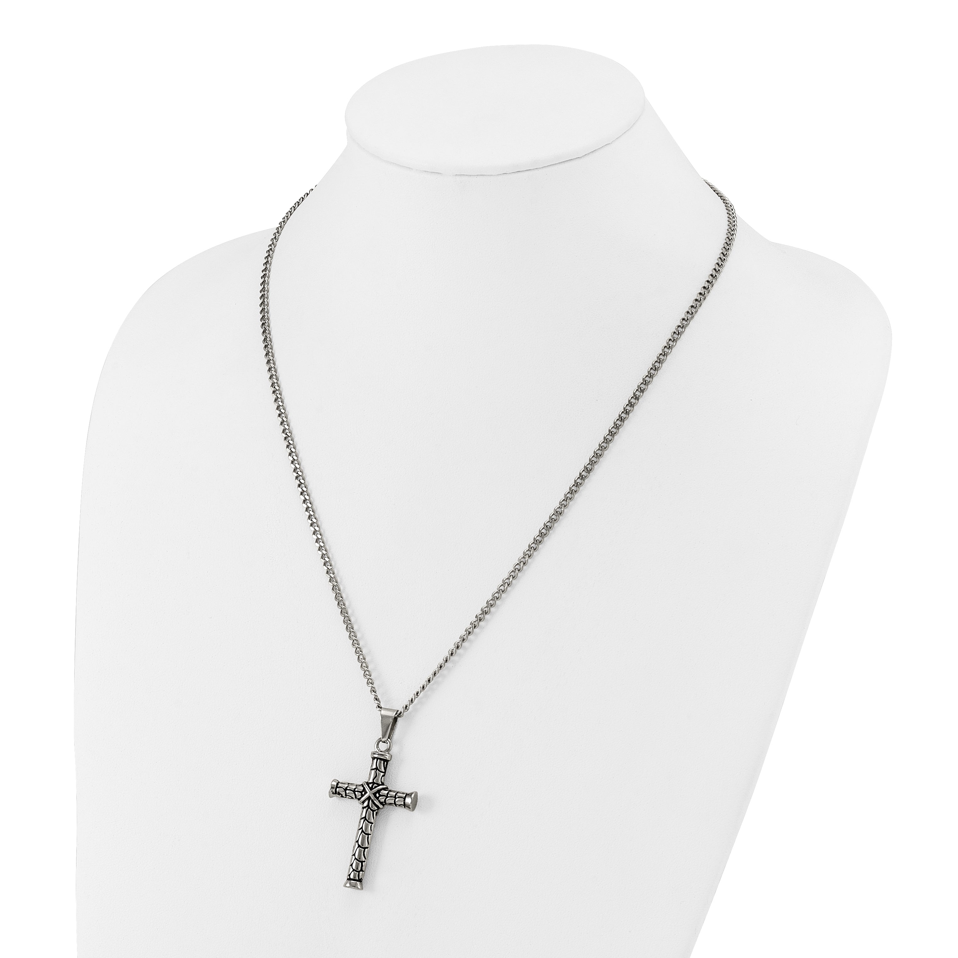 Men's Antiqued Cross Stainless Steel Curb Chain Necklace 3mm