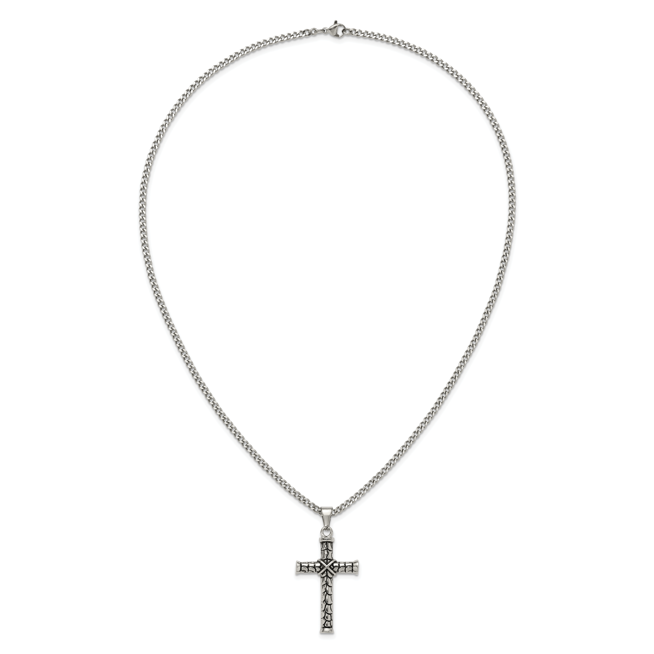 Men's Antiqued Cross Stainless Steel Curb Chain Necklace 3mm