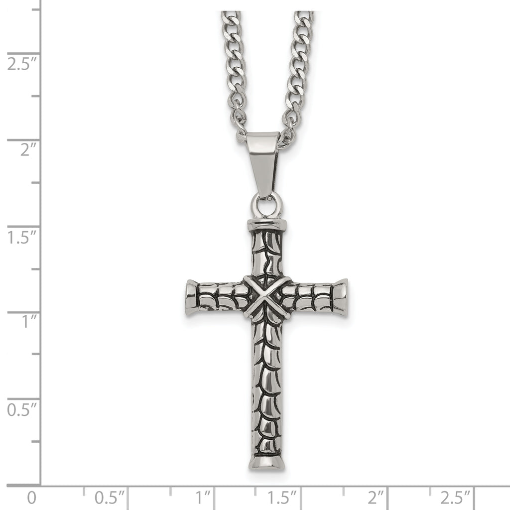 Men's Antiqued Cross Stainless Steel Curb Chain Necklace 3mm