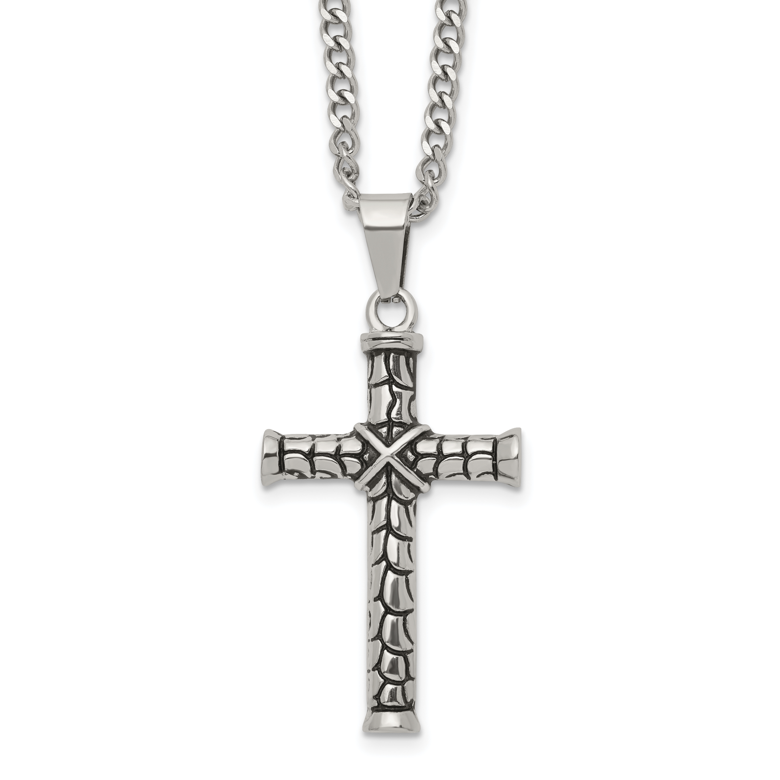 Men's Antiqued Cross Stainless Steel Curb Chain Necklace 3mm Main image