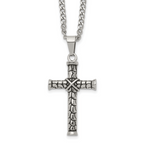 Men's Antiqued Cross Stainless Steel Curb Chain Necklace 3mm