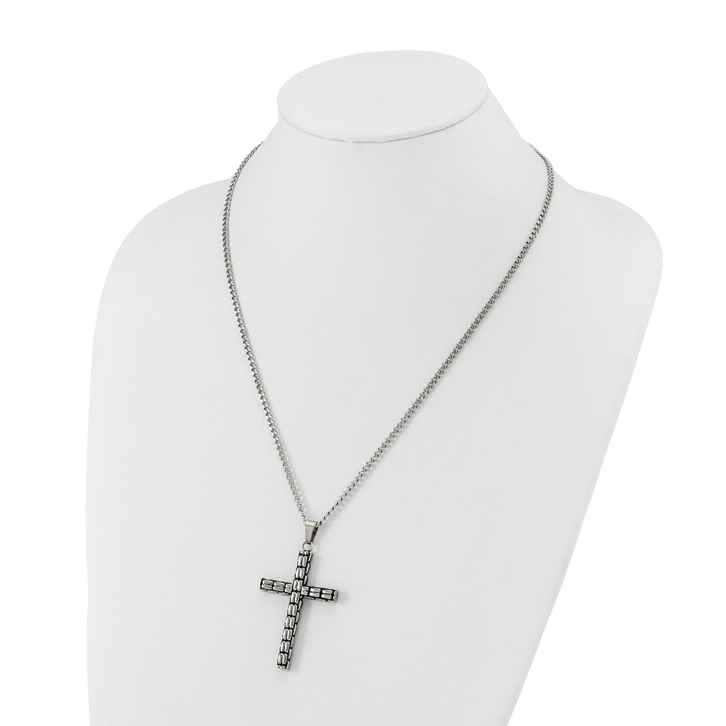 Men's Antiqued Cross Stainless Steel Curb Chain Necklace 3mm Woven