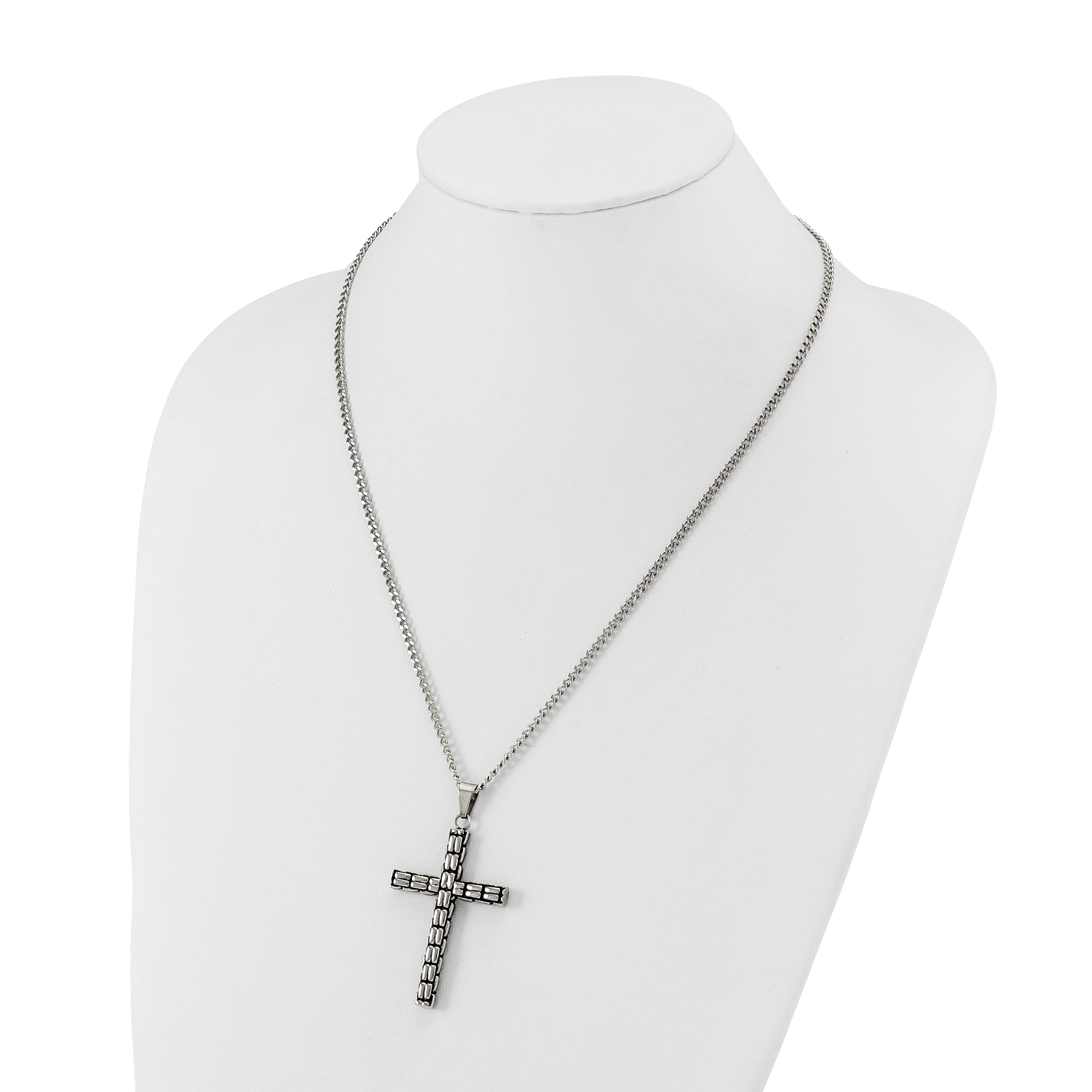 Men's Antiqued Cross Stainless Steel Curb Chain Necklace 3mm Woven