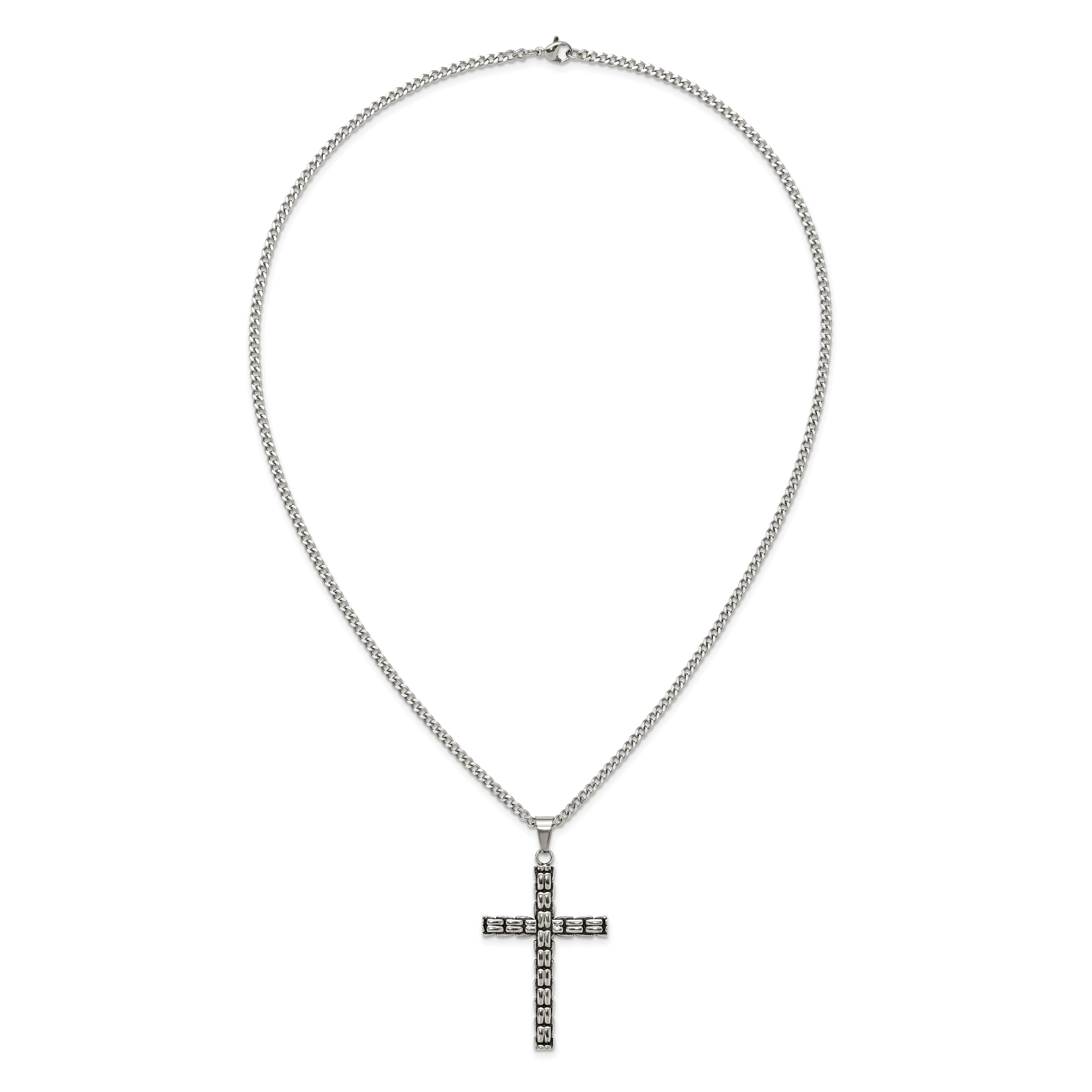 Men's Antiqued Cross Stainless Steel Curb Chain Necklace 3mm Woven