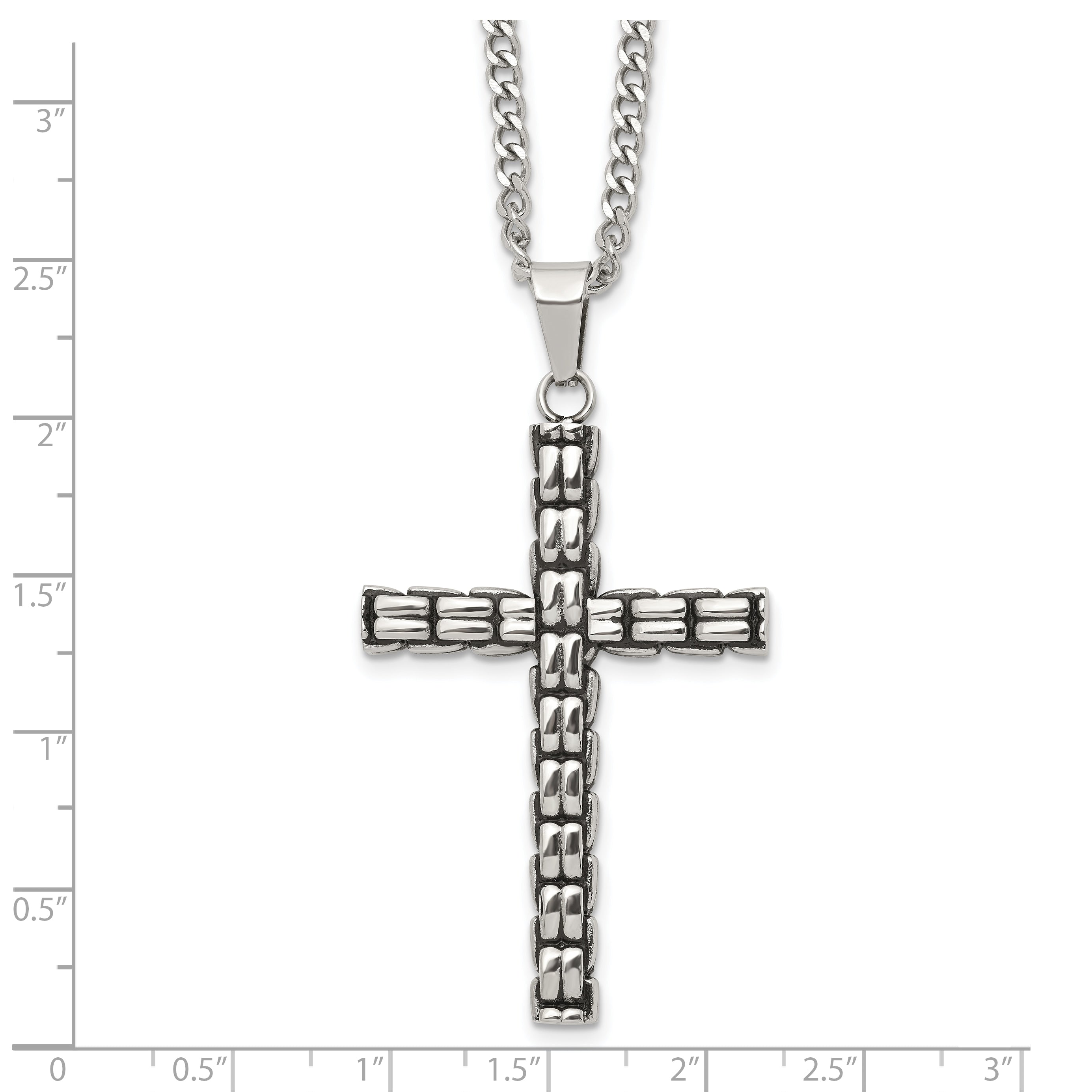 Men's Antiqued Cross Stainless Steel Curb Chain Necklace 3mm Woven