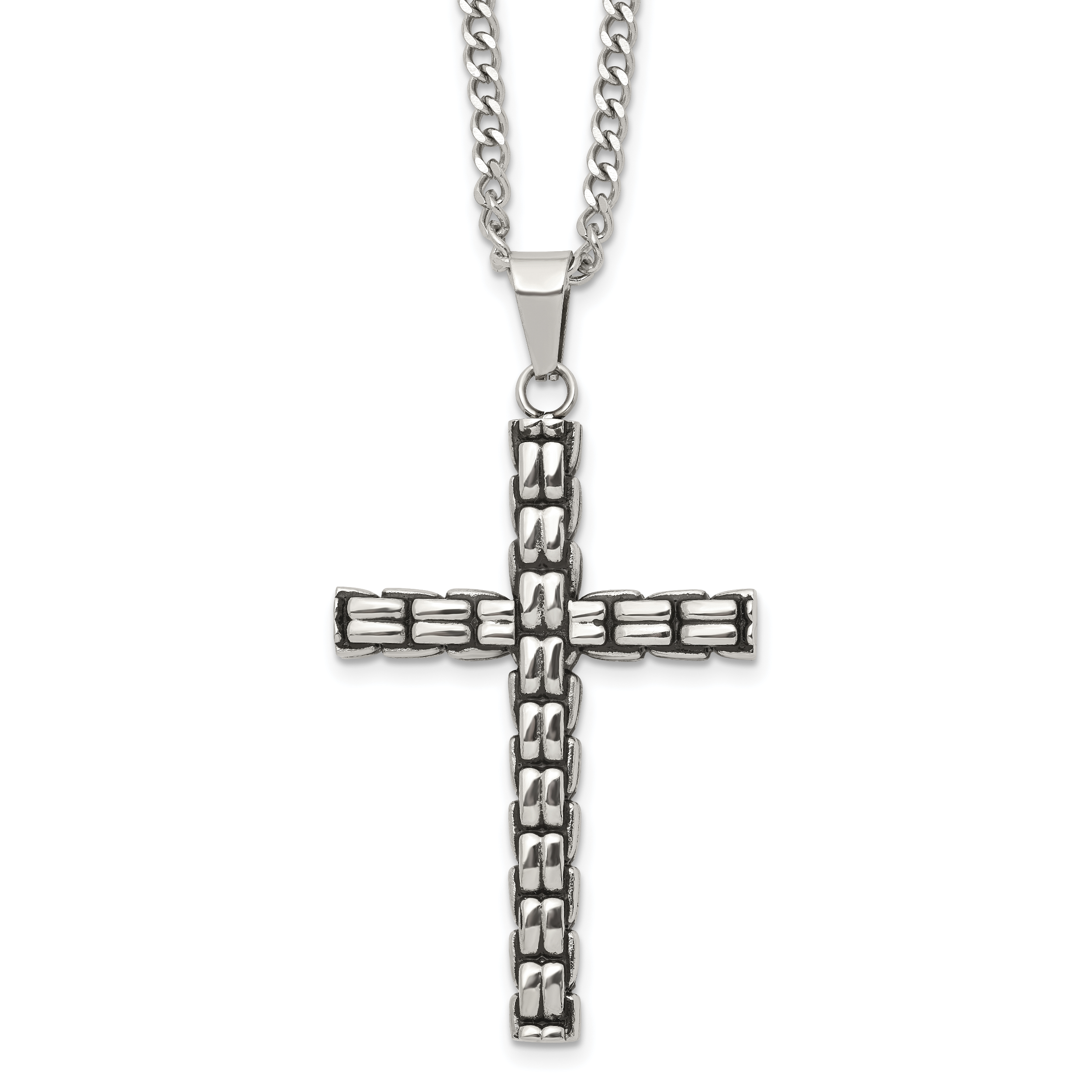 Men's Antiqued Cross Stainless Steel Curb Chain Necklace 3mm Woven Main image