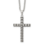 Men's Antiqued Cross Stainless Steel Curb Chain Necklace 3mm Woven