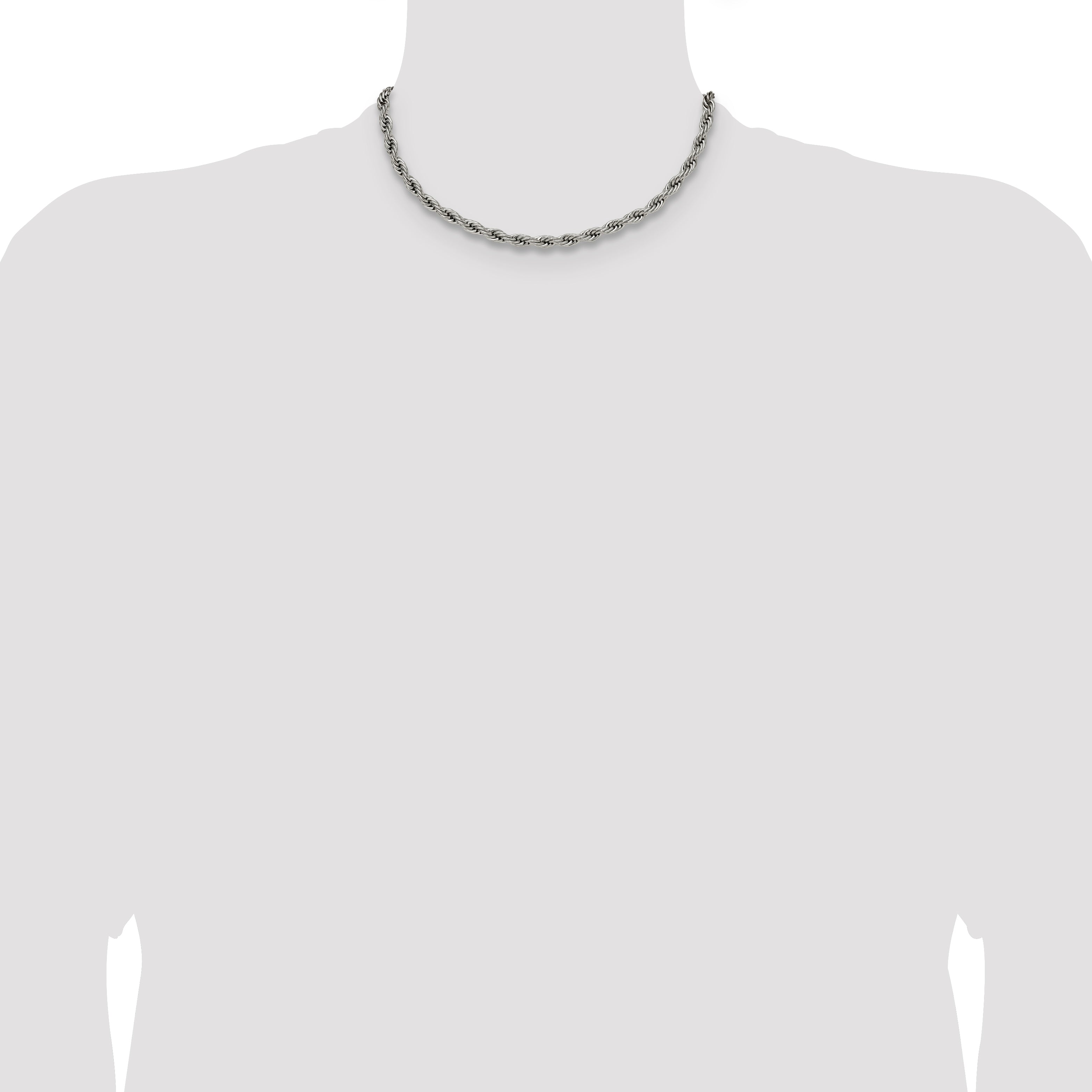 Polished Stainless Steel Rope Chain Necklace 5mm