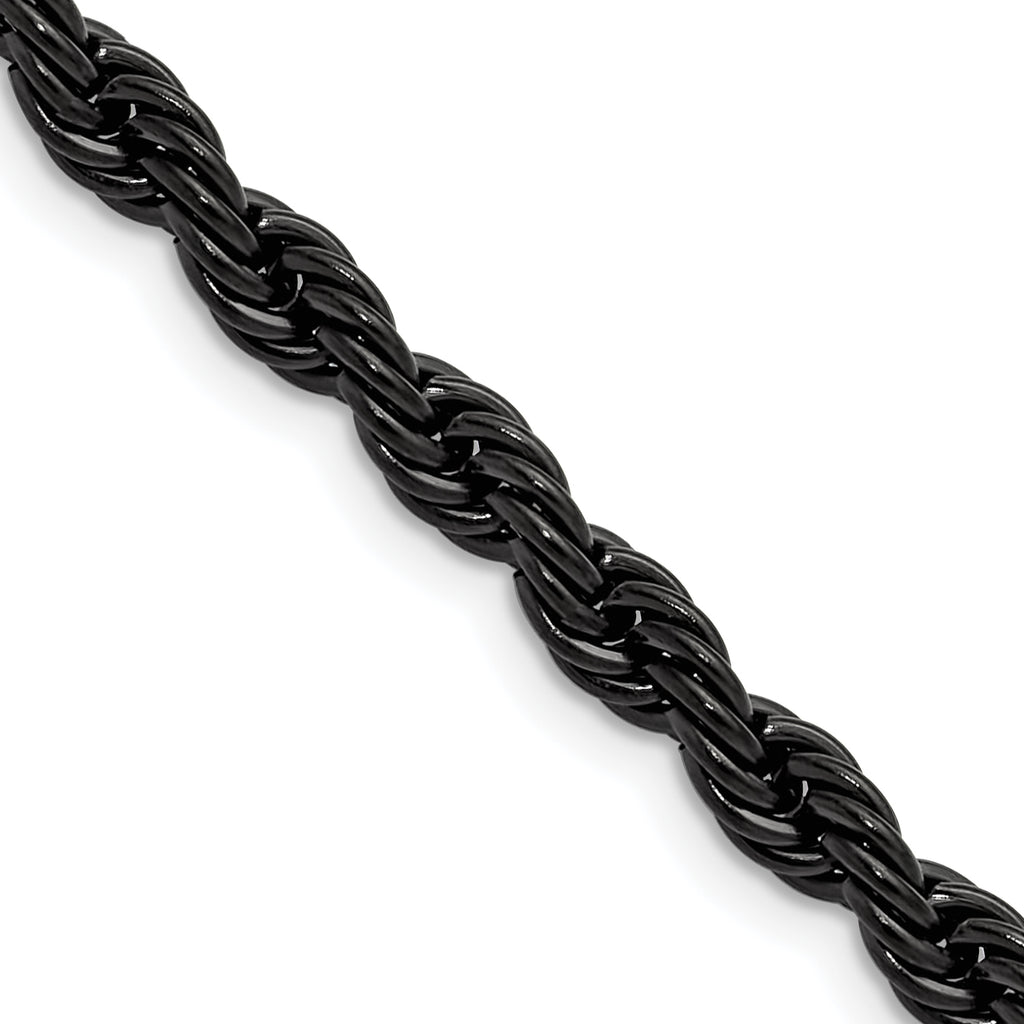 Polished Black Stainless Steel Rope Chain Necklace 5mm