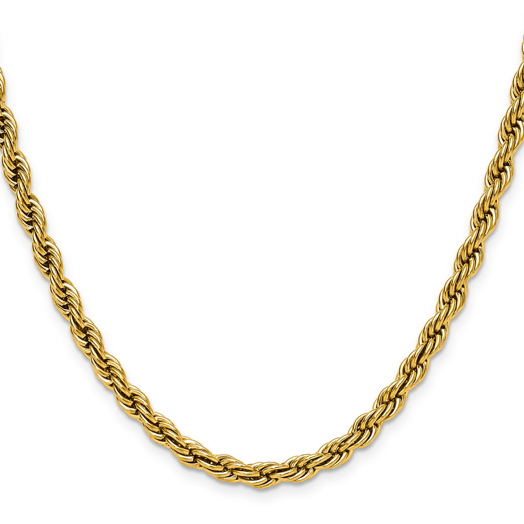 Polished Gold-Tone Stainless Steel Rope Chain Necklace 5mm