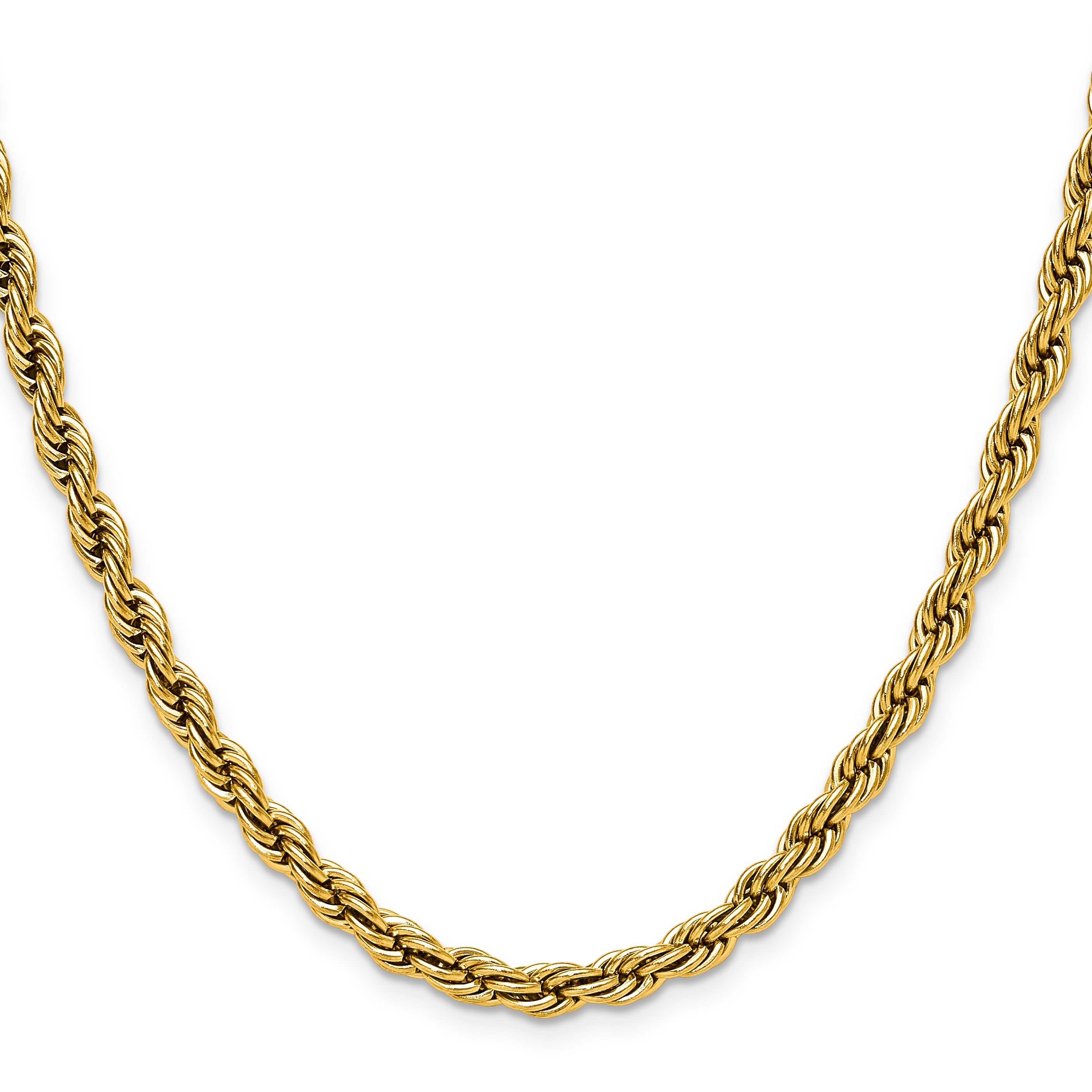 Polished Gold-Tone Stainless Steel Rope Chain Necklace 5mm