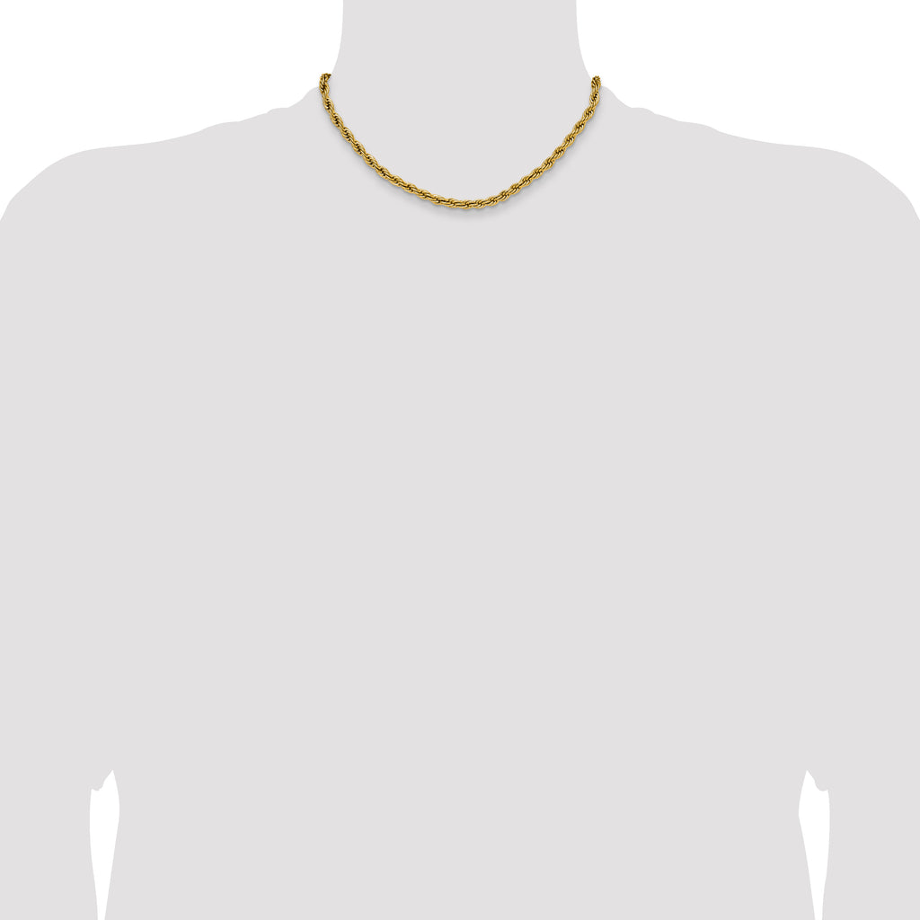 Polished Gold-Tone Stainless Steel Rope Chain Necklace 5mm
