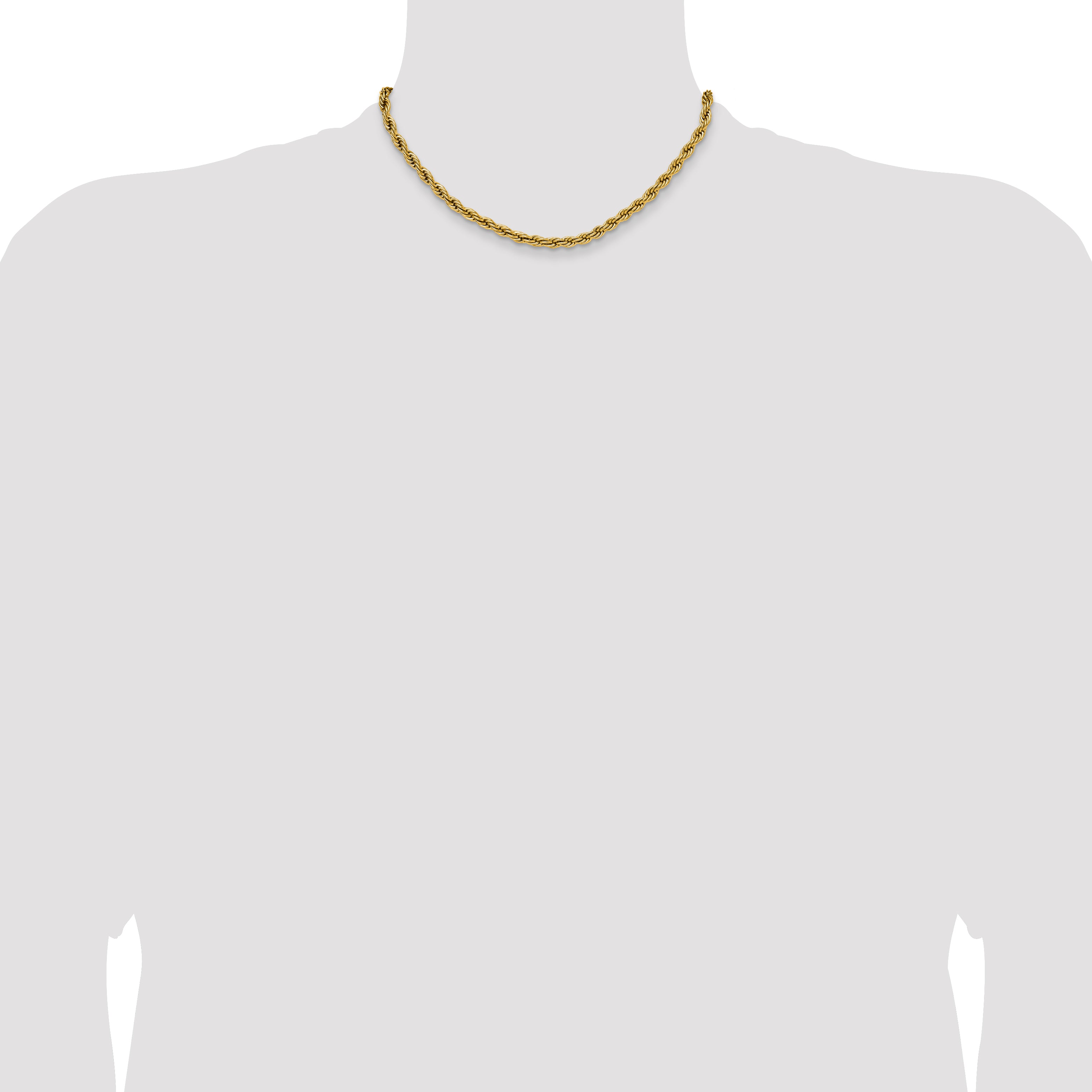 Polished Gold-Tone Stainless Steel Rope Chain Necklace 5mm