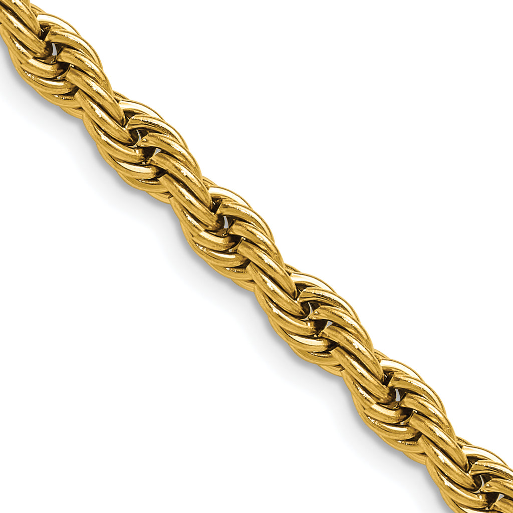 Polished Gold-Tone Stainless Steel Rope Chain Necklace 5mm