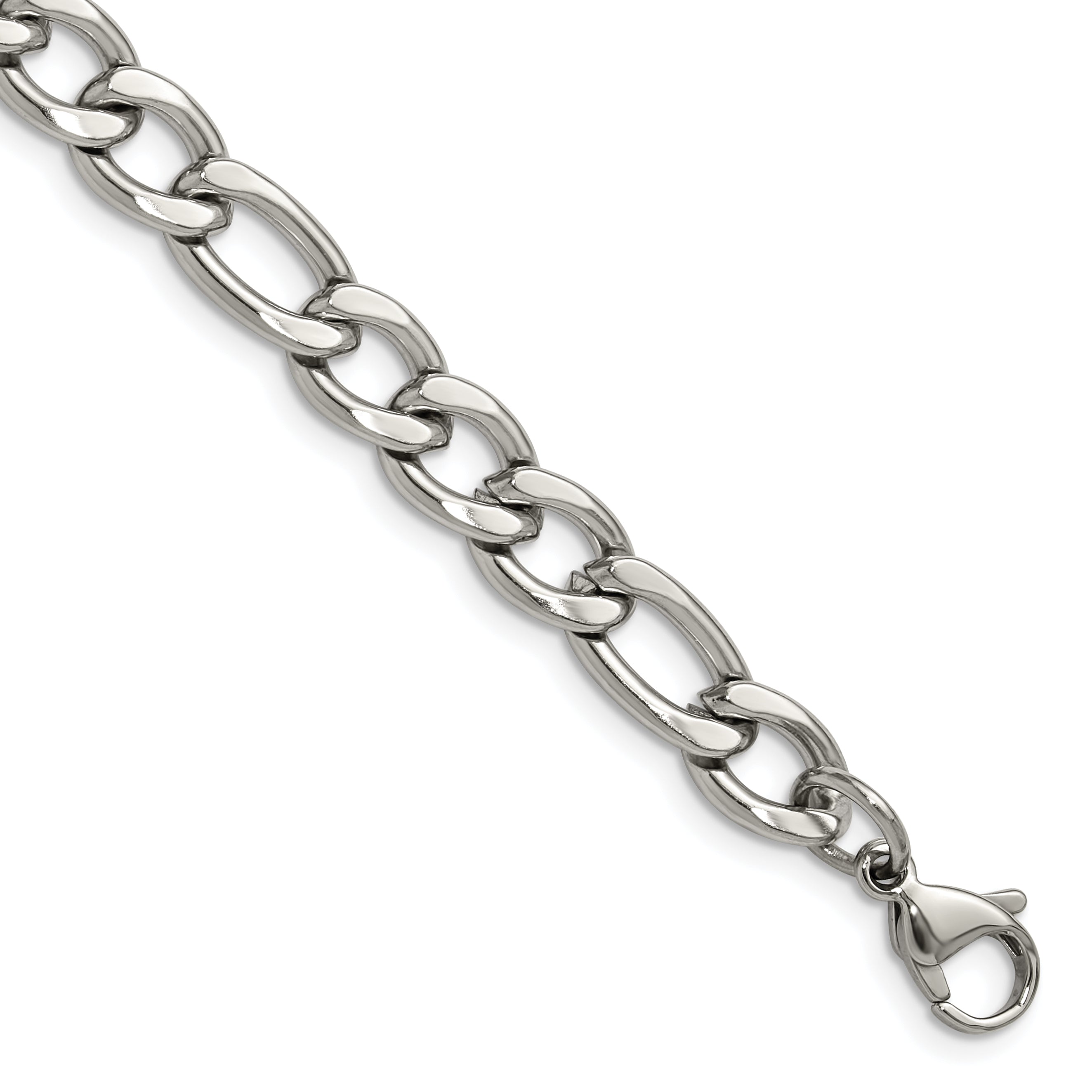 Polished Stainless Steel Figaro Chain Bracelet 7.5mm Main image