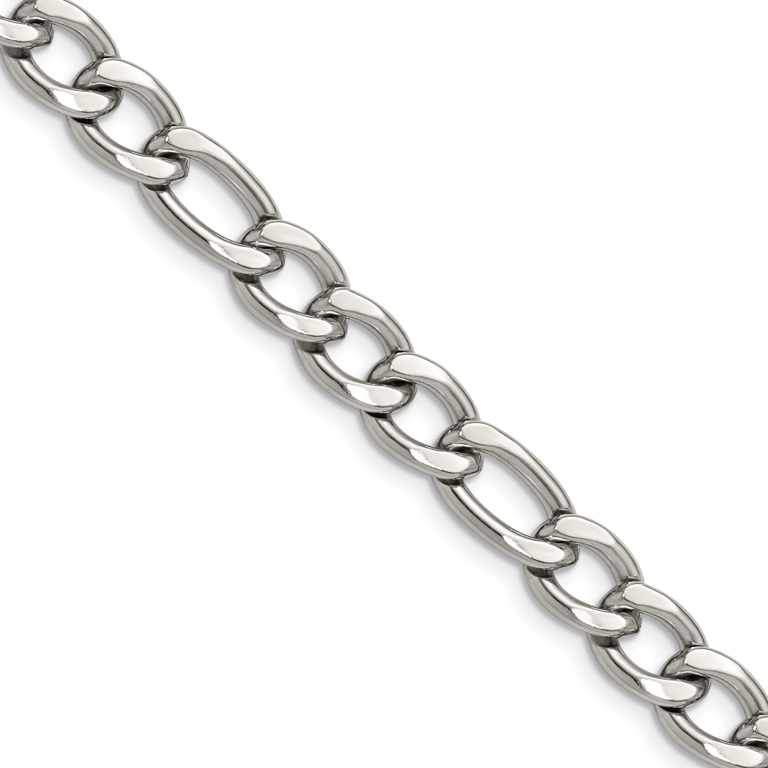 Polished Stainless Steel Figaro Chain Bracelet 7.5mm Secondary image