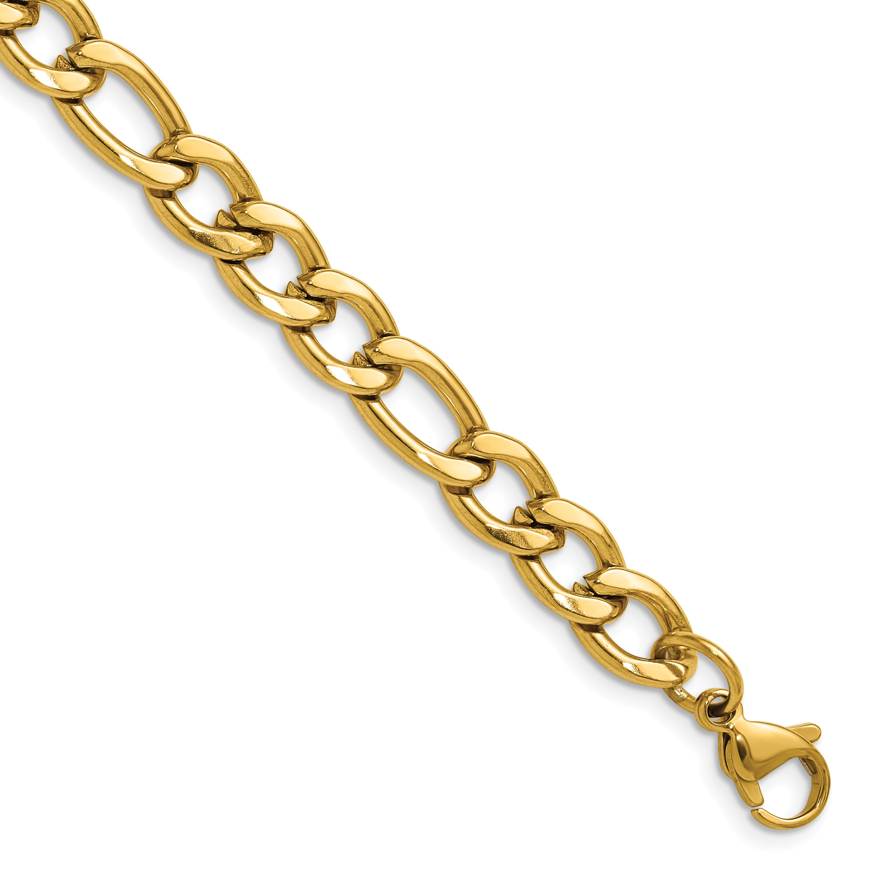 Polished Gold-Tone Stainless Steel Figaro Chain Bracelet 7.5mm